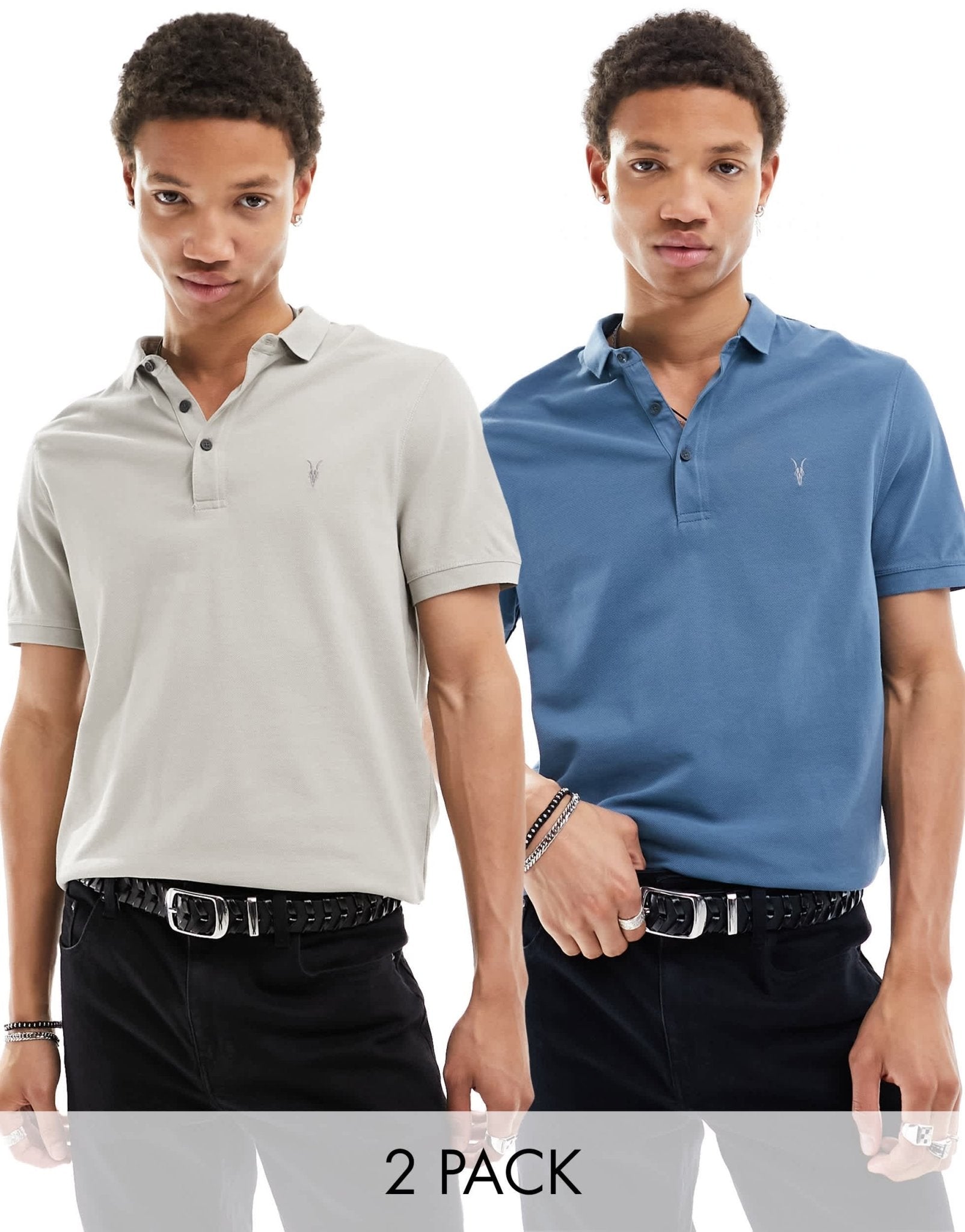 AllSaints Reform polo shirt 2 - pack in multi - ASOS Sample Sale EU Store