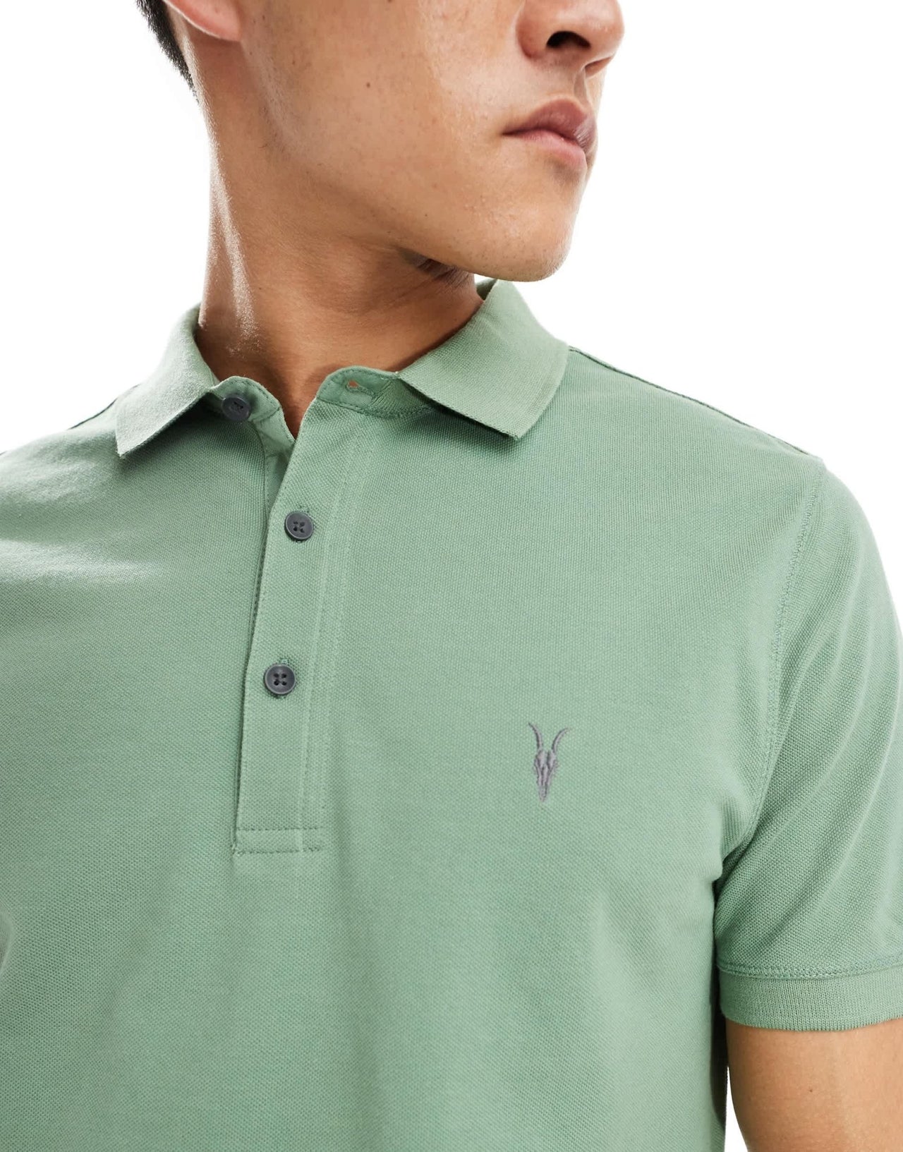 AllSaints Reform short sleeve polo top in green - ASOS Sample Sale EU Store