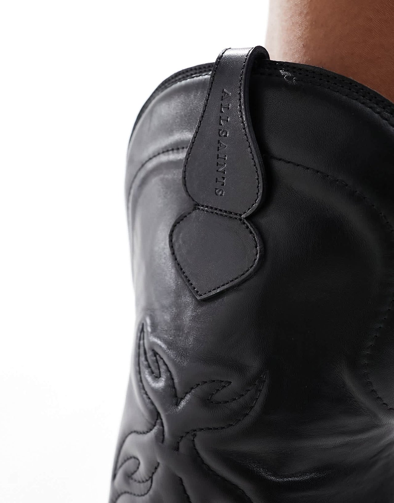 AllSaints Roxanne western leather over the knee boots in black - ASOS Sample Sale EU Store