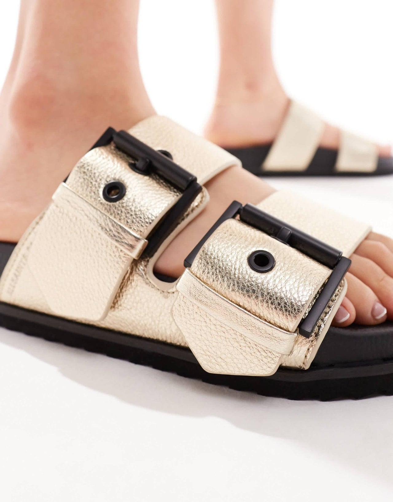 AllSaints Sian leather chunky sandals in gold metallic - ASOS Sample Sale EU Store