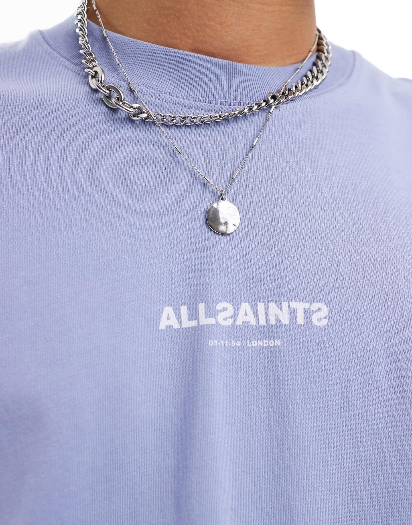 AllSaints Subverse central logo t-shirt in light blue - ASOS Sample Sale EU Store