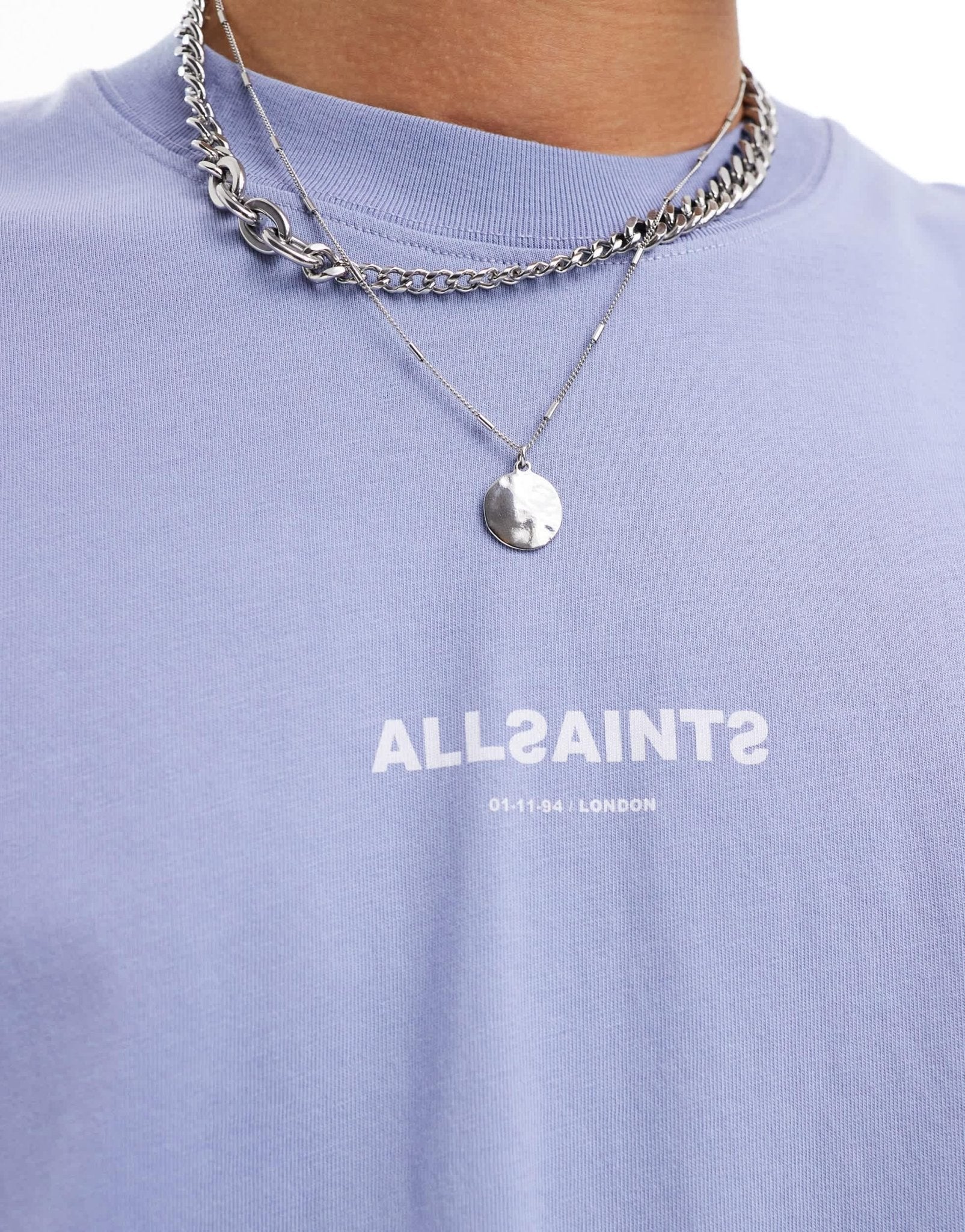 AllSaints Subverse central logo t-shirt in light blue - ASOS Sample Sale EU Store