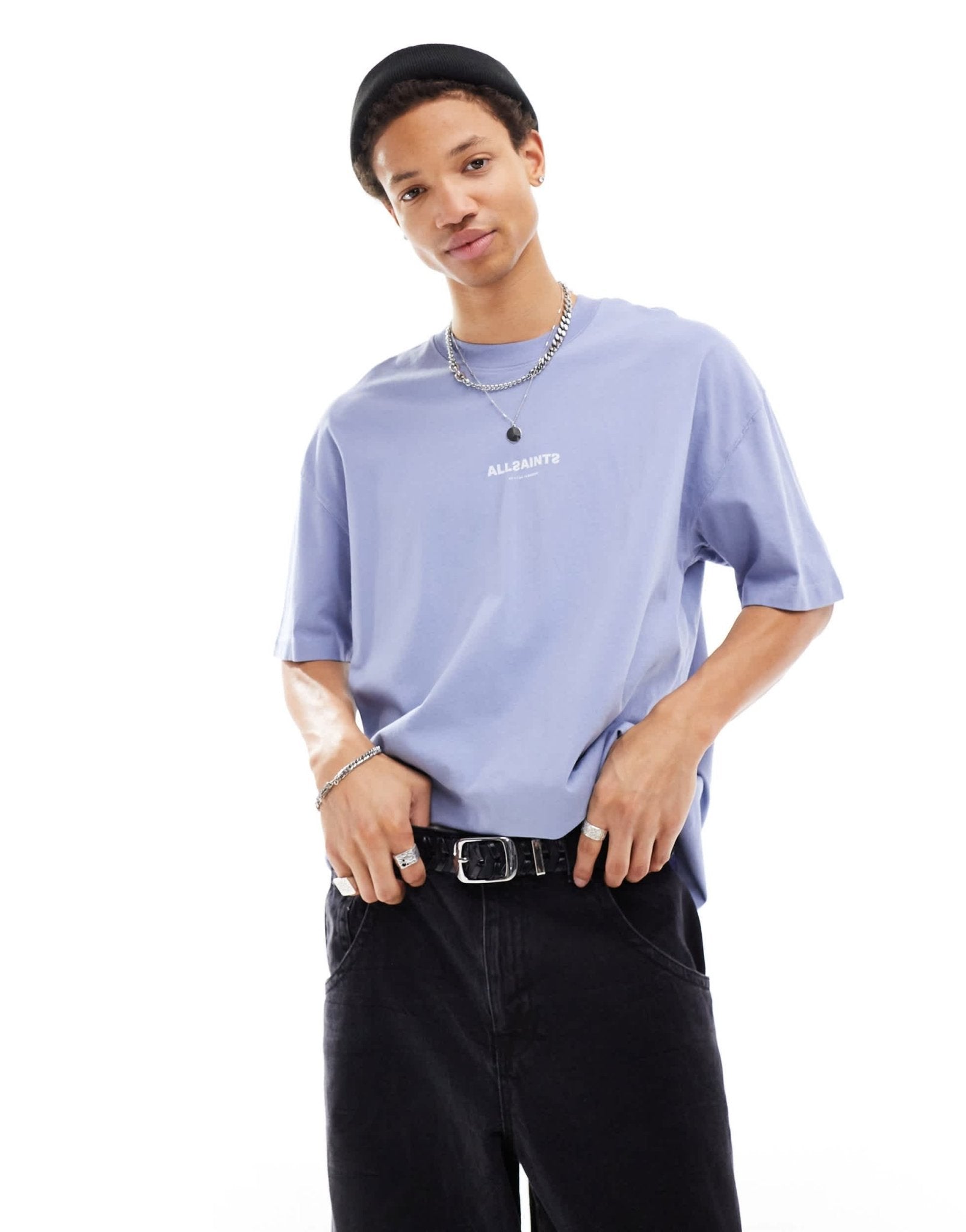 AllSaints Subverse central logo t-shirt in light blue - ASOS Sample Sale EU Store
