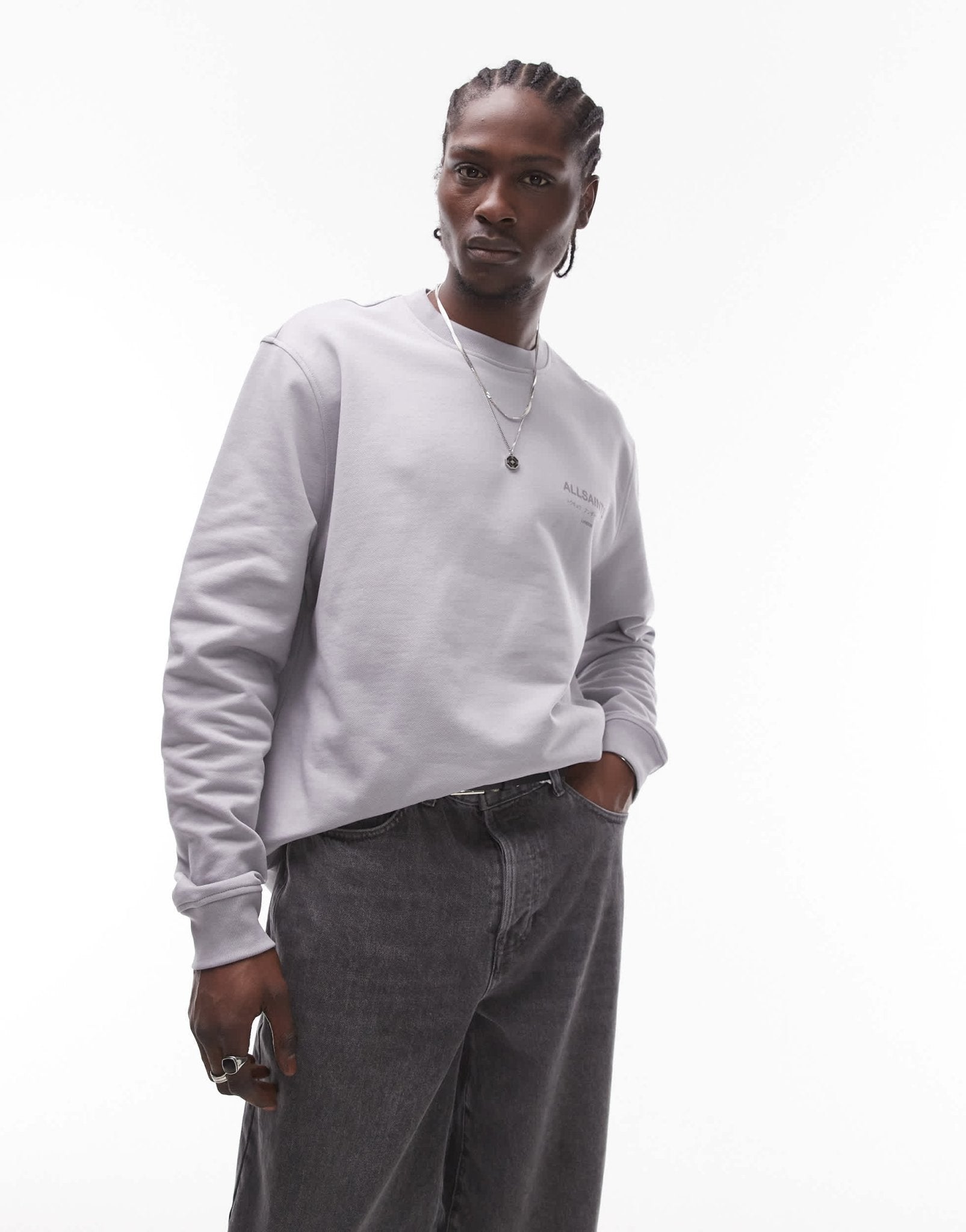 AllSaints Underground oversized sweatshirt in machine grey - ASOS Sample Sale EU Store