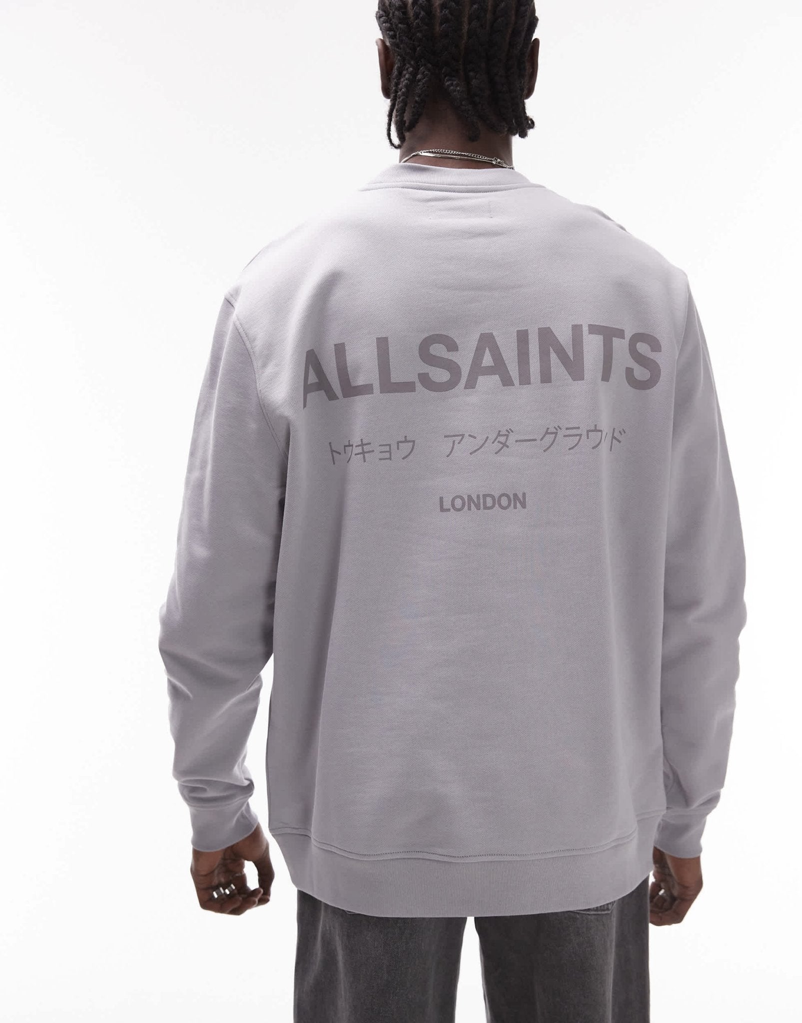 AllSaints Underground oversized sweatshirt in machine grey - ASOS Sample Sale EU Store