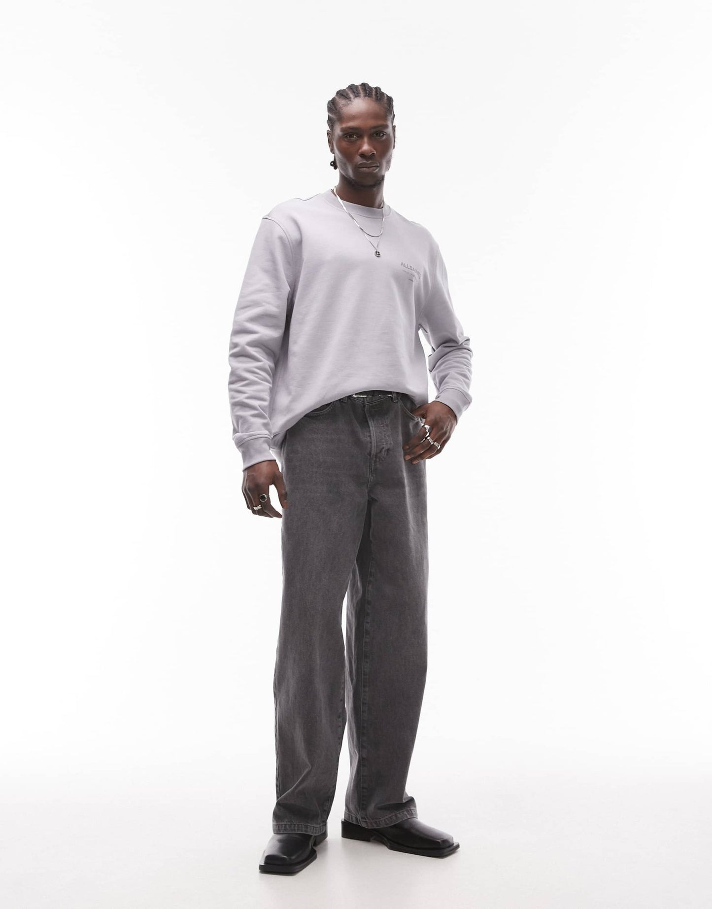 AllSaints Underground oversized sweatshirt in machine grey - ASOS Sample Sale EU Store