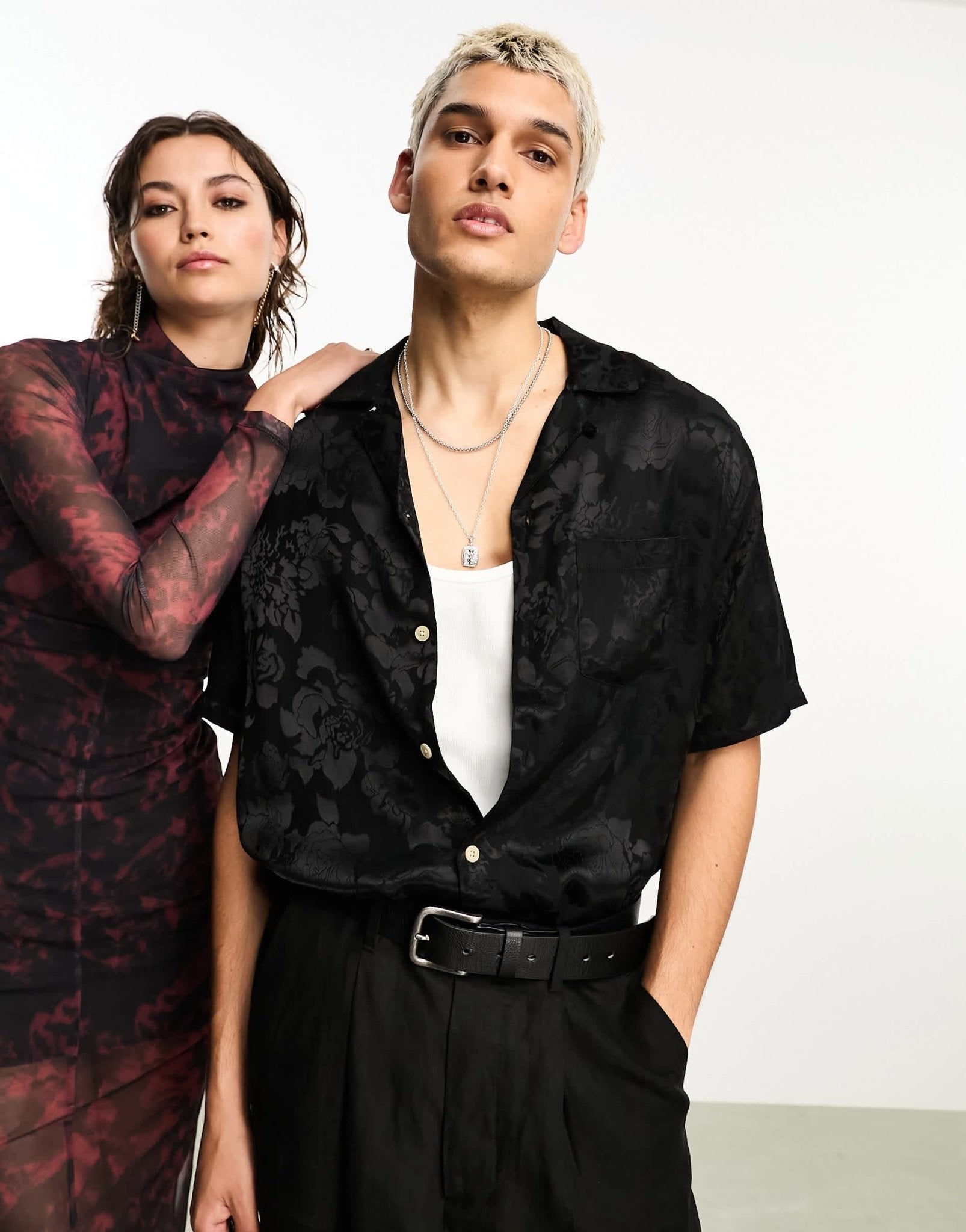 AllSaints x ASOS exclusive Ross Cross short sleeve graphic shirt in black - ASOS Sample Sale EU Store