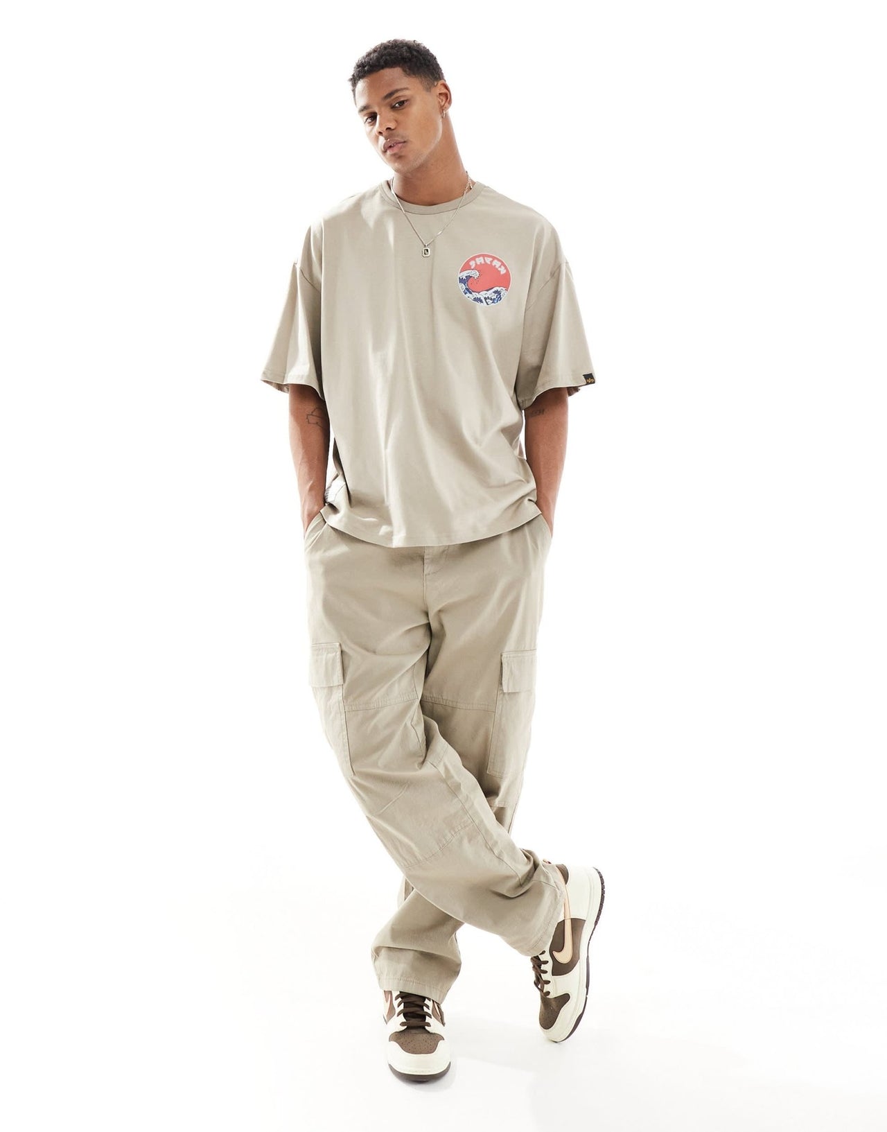 Alpha relaxed fit Japan wave warrior printed t-shirt in vintage sand - ASOS Sample Sale EU Store