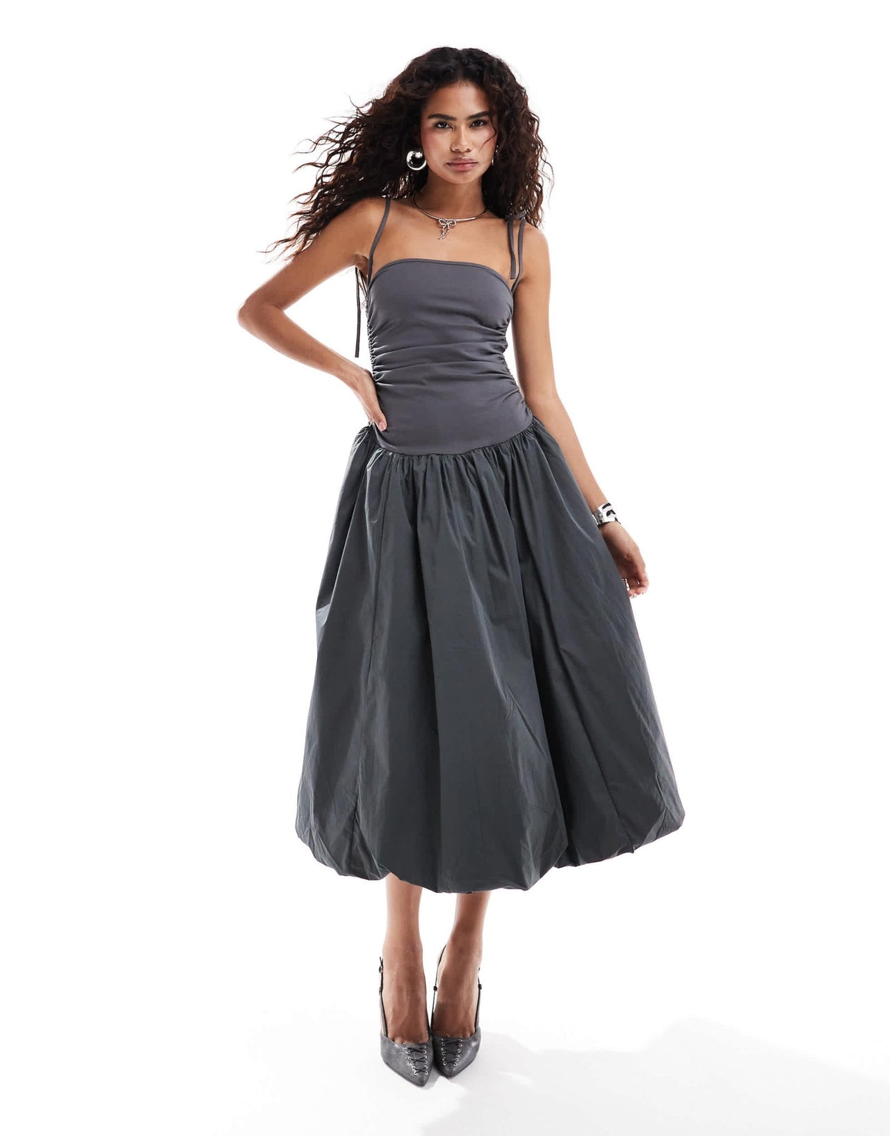 Amy Lynn Alexa shoulder tie midi dress in charcoal - ASOS Sample Sale EU Store