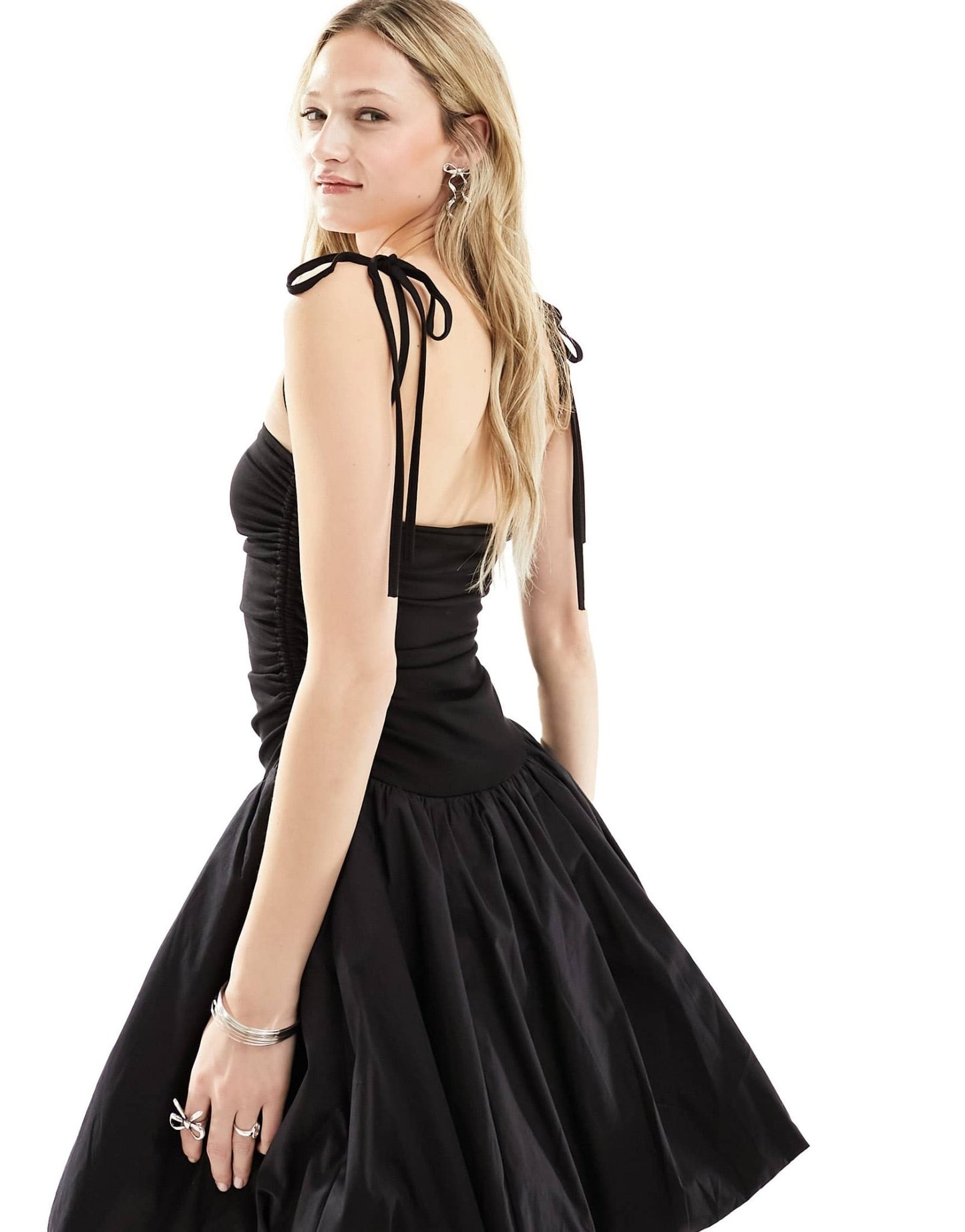 Amy Lynn Alexa shoulder tie puffball mini dress in black - ASOS Sample Sale EU Store