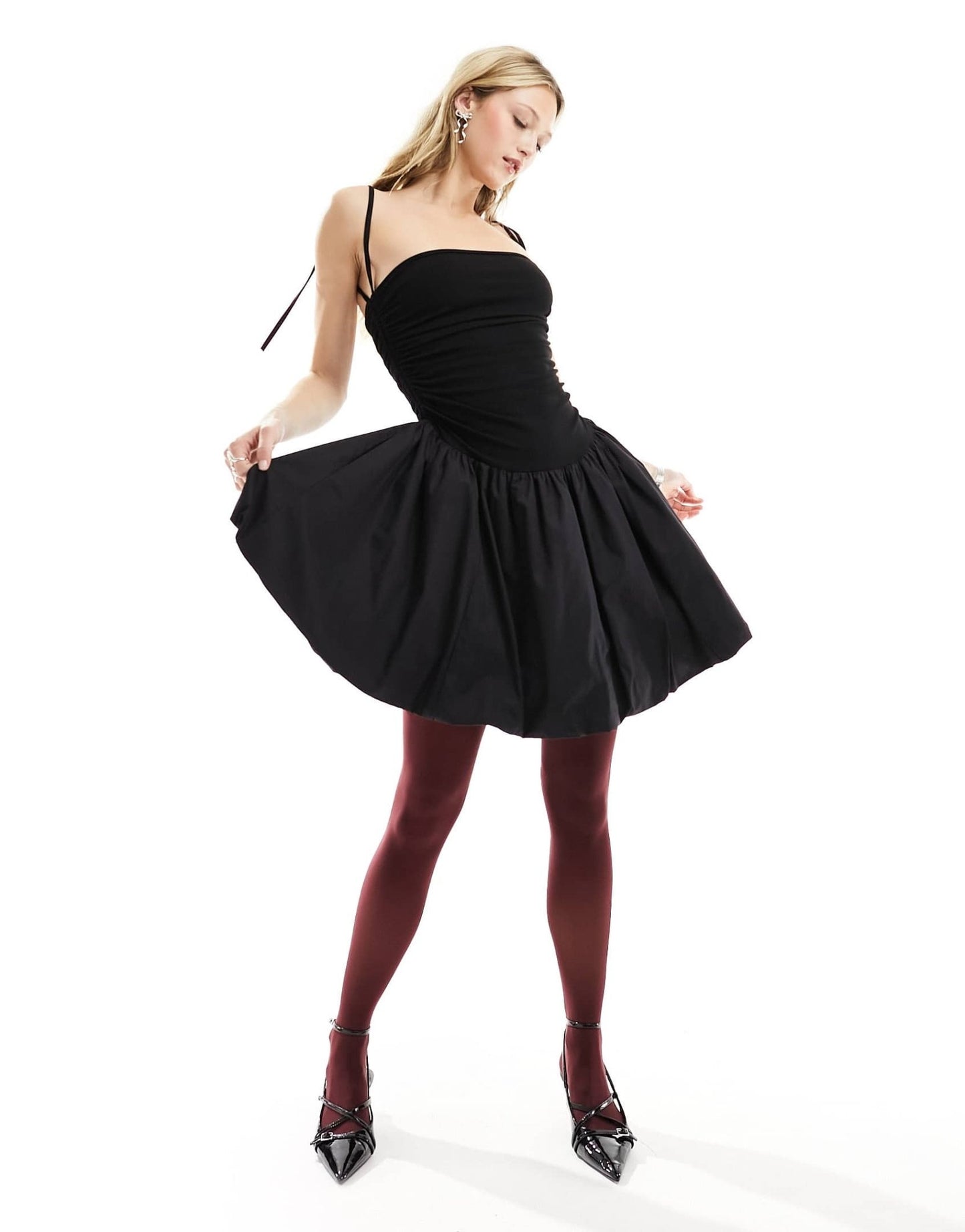Amy Lynn Alexa shoulder tie puffball mini dress in black - ASOS Sample Sale EU Store