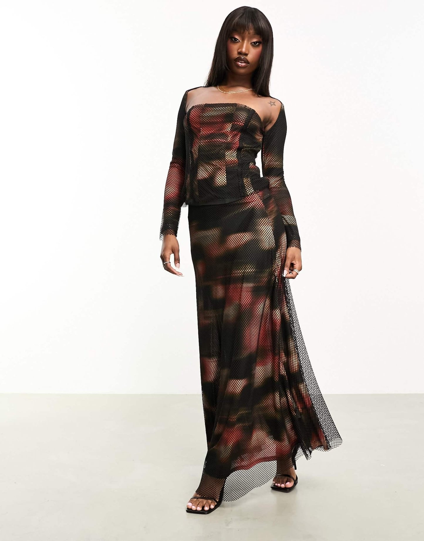 Amy Lynn heatwave maxi skirt with net overlay in black co - ord - ASOS Sample Sale EU Store