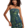 Coordinato top a fascia in denim verde con effetto foil Amy Lynn Johanna