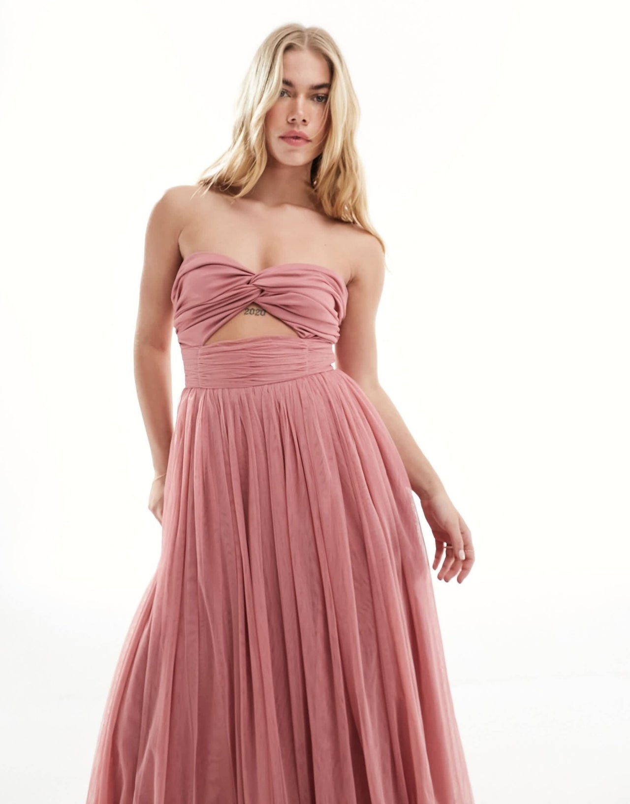 Anaya bandeau tulle midi dress with cut out detail dusty pink - ASOS Sample Sale EU Store