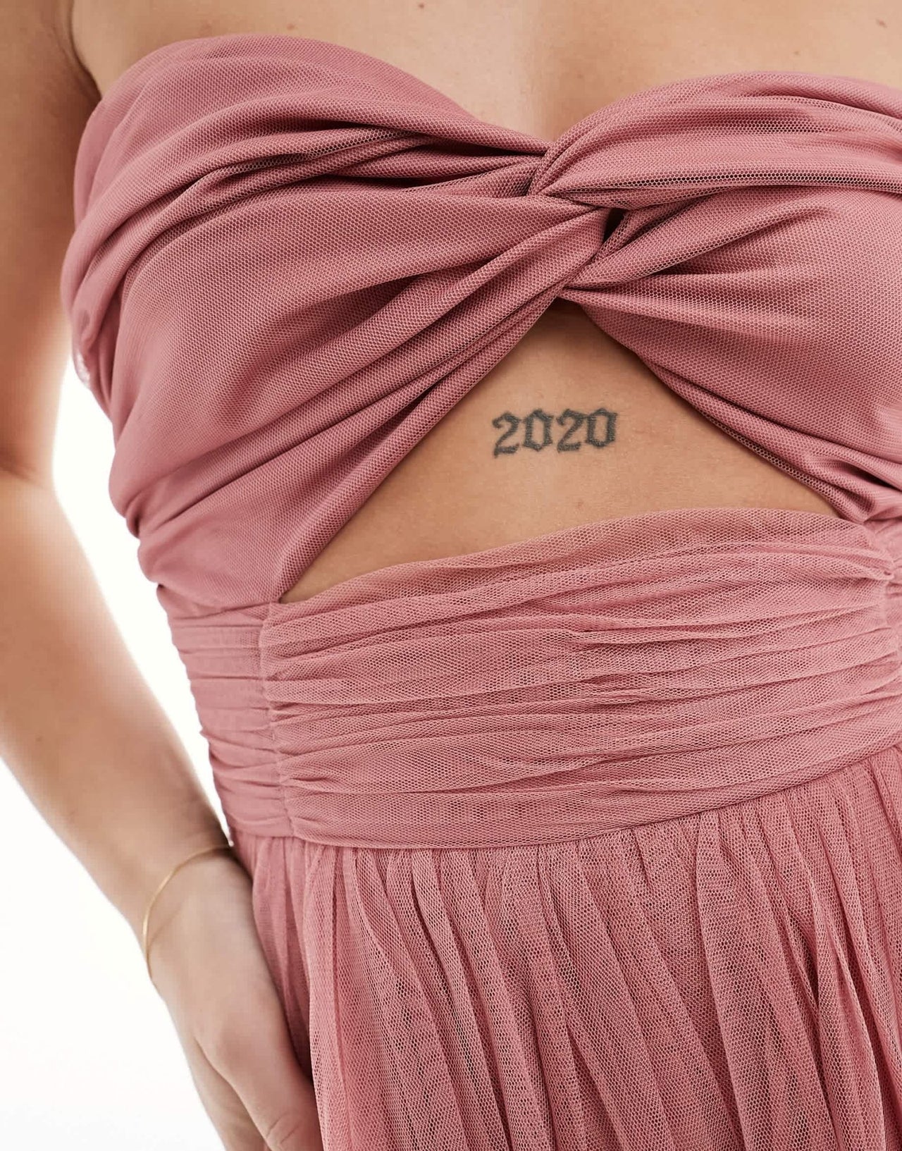 Anaya bandeau tulle midi dress with cut out detail dusty pink - ASOS Sample Sale EU Store