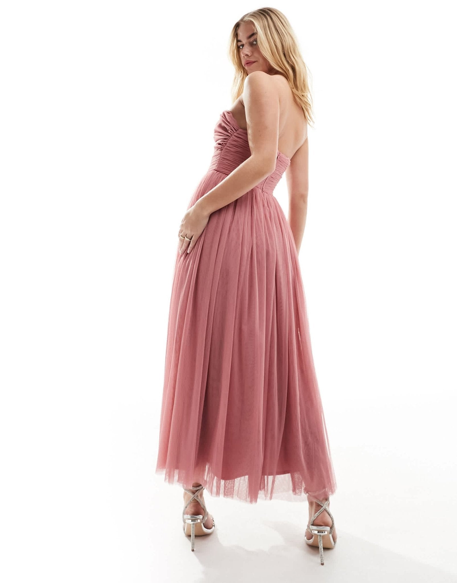 Anaya bandeau tulle midi dress with cut out detail dusty pink - ASOS Sample Sale EU Store