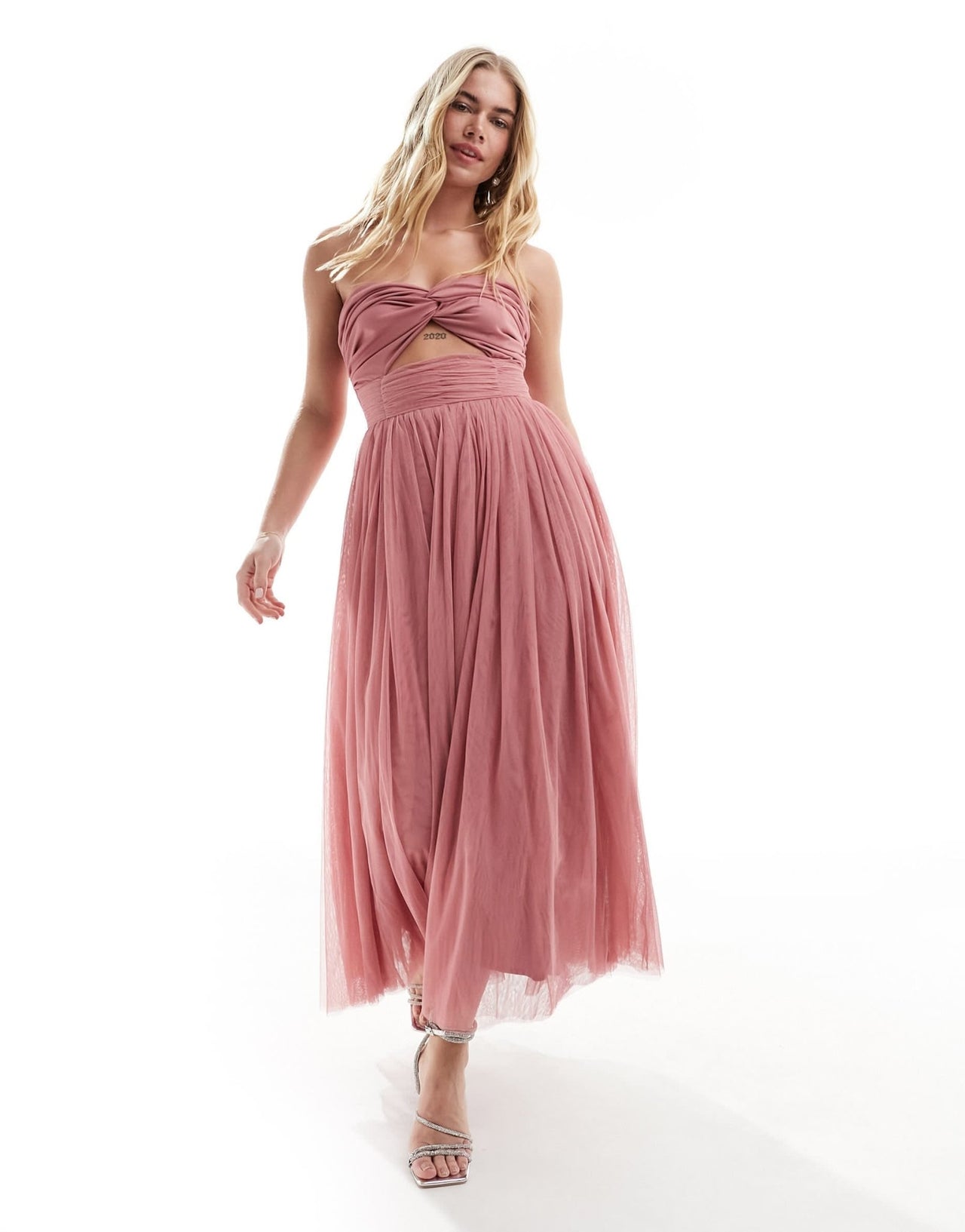 Anaya bandeau tulle midi dress with cut out detail dusty pink - ASOS Sample Sale EU Store