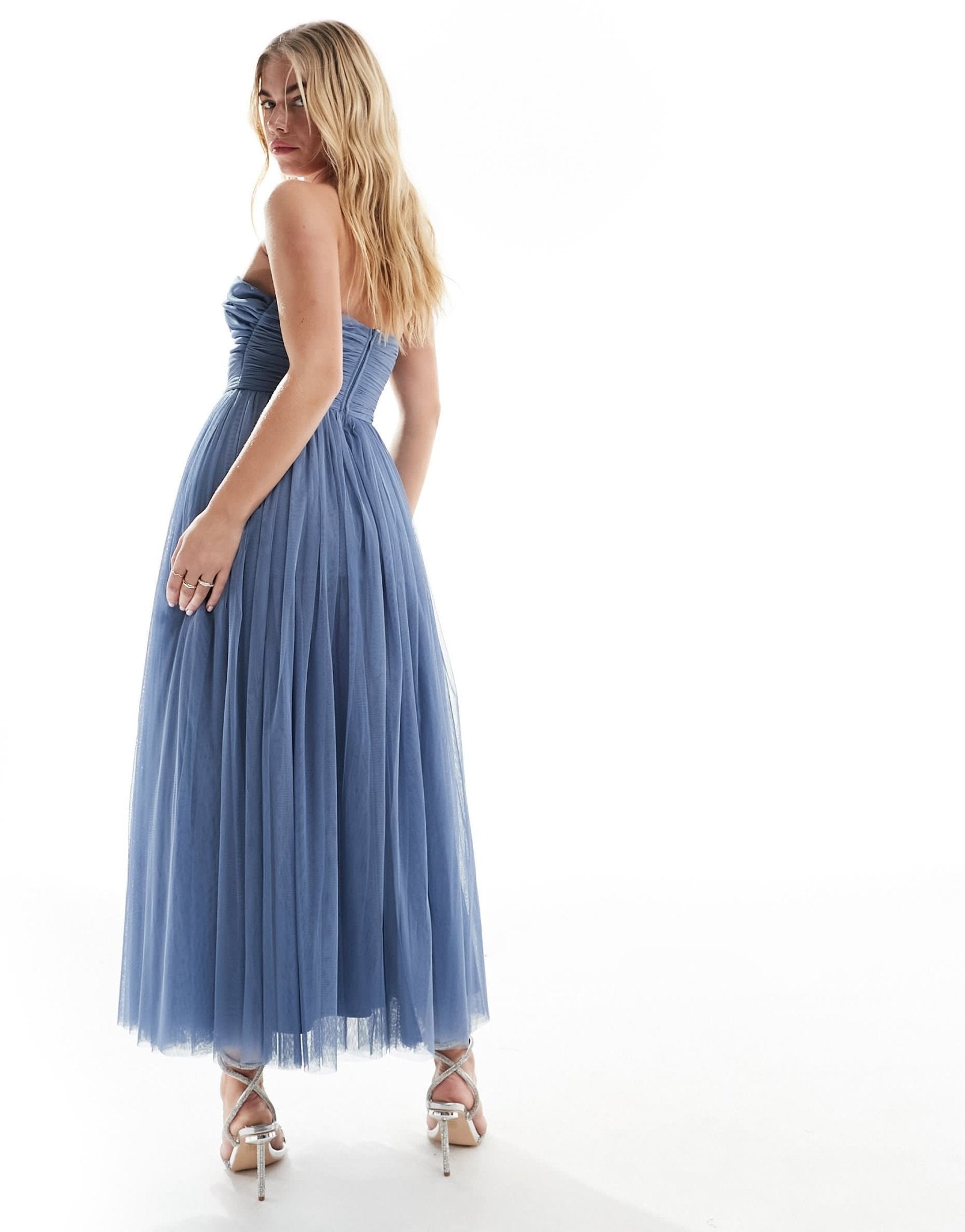 Anaya bandeau tulle midi dress with cut out detail in blue - ASOS Sample Sale EU Store