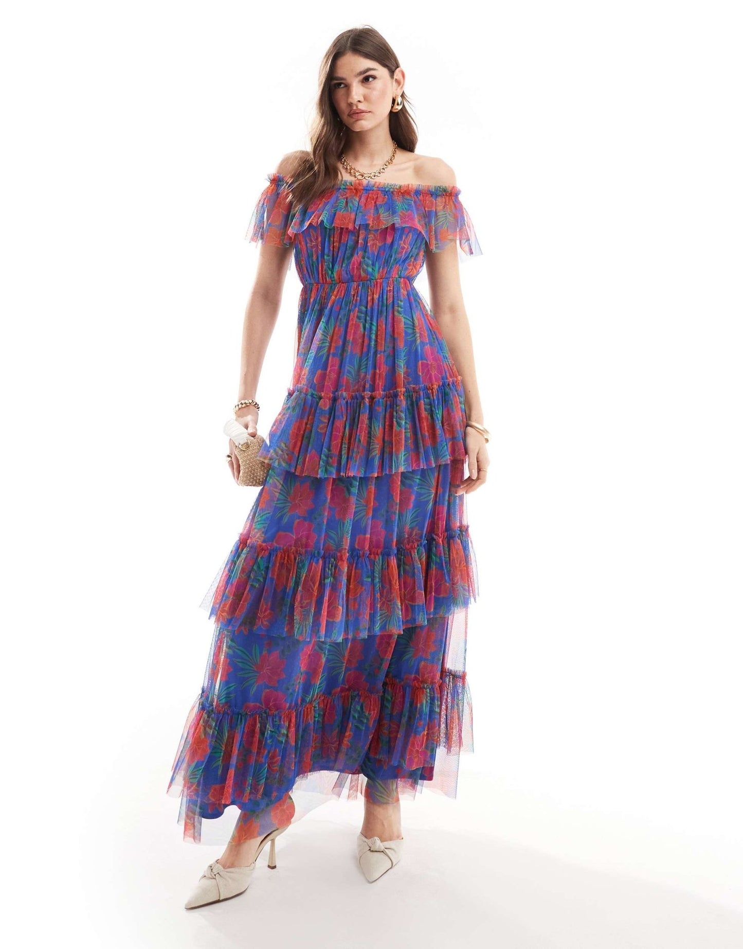 Anaya bardot ruffle maxi dress in tropical floral - ASOS Sample Sale EU Store
