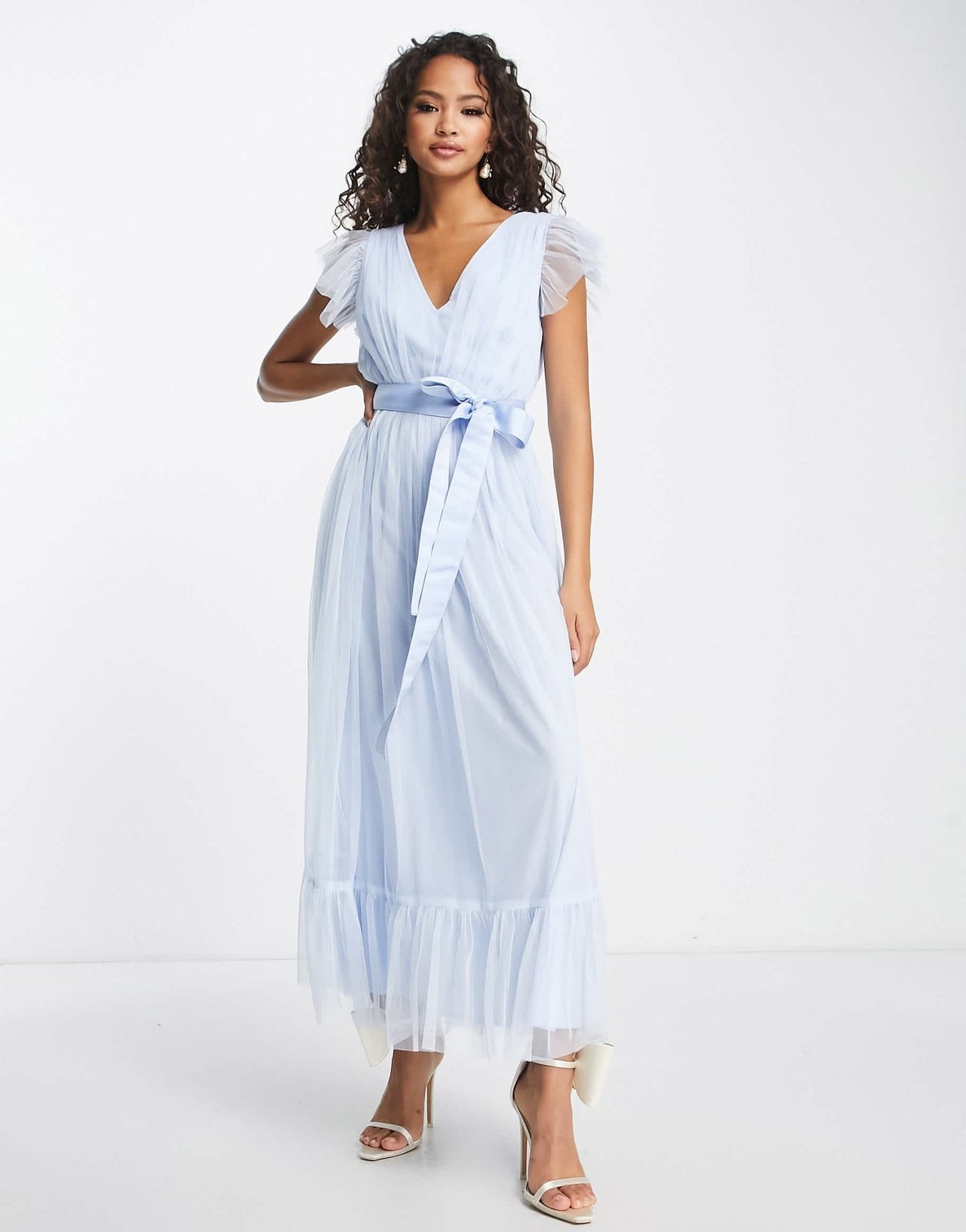 Anaya Bridesmaid flutter sleeve midaxi dress in ballard blue - ASOS Sample Sale EU Store