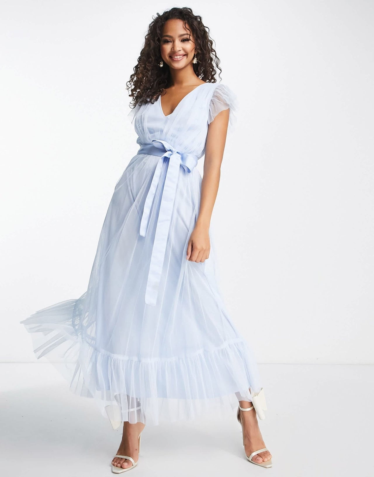 Anaya Bridesmaid flutter sleeve midaxi dress in ballard blue - ASOS Sample Sale EU Store