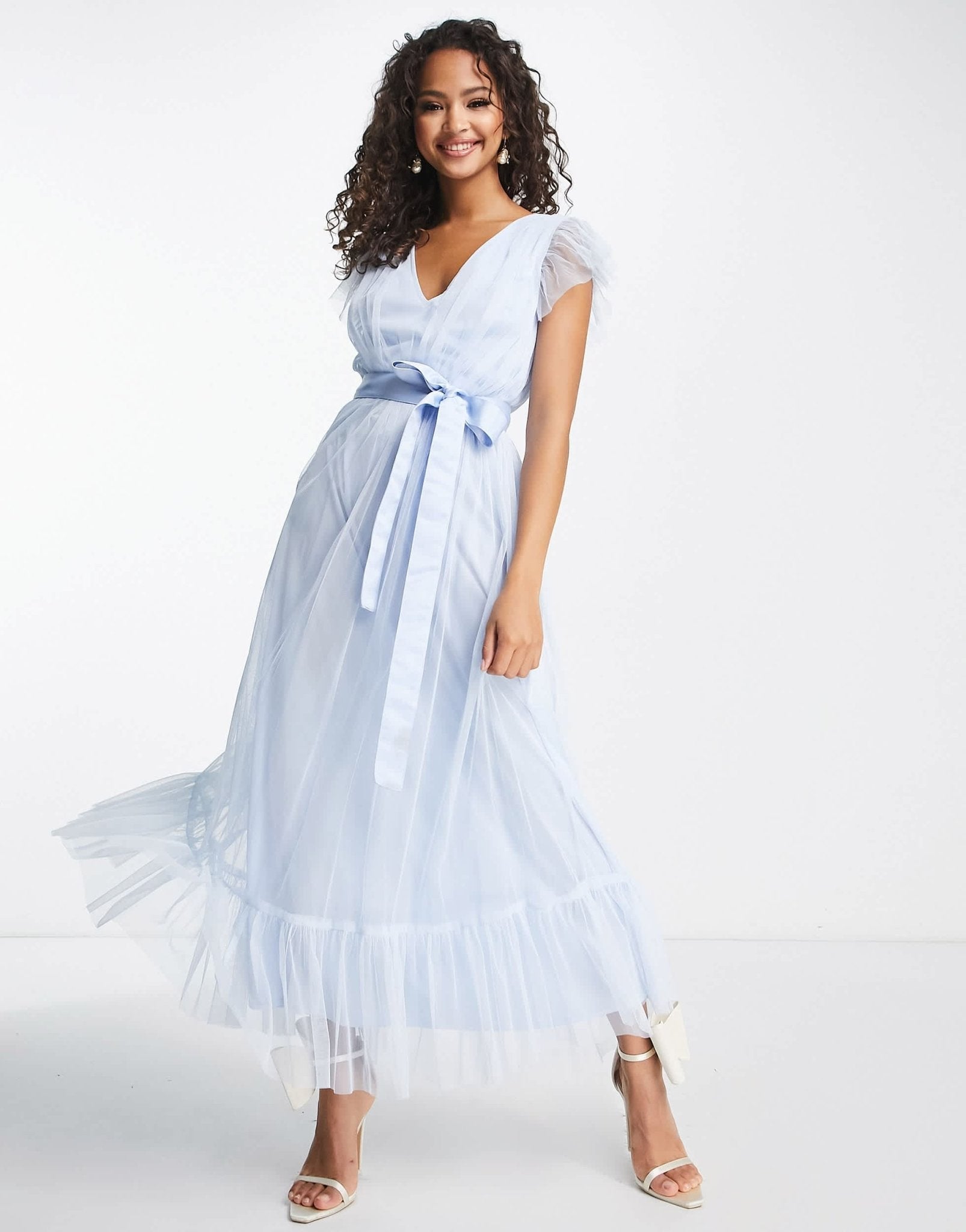 Anaya Bridesmaid flutter sleeve midaxi dress in ballard blue - ASOS Sample Sale EU Store