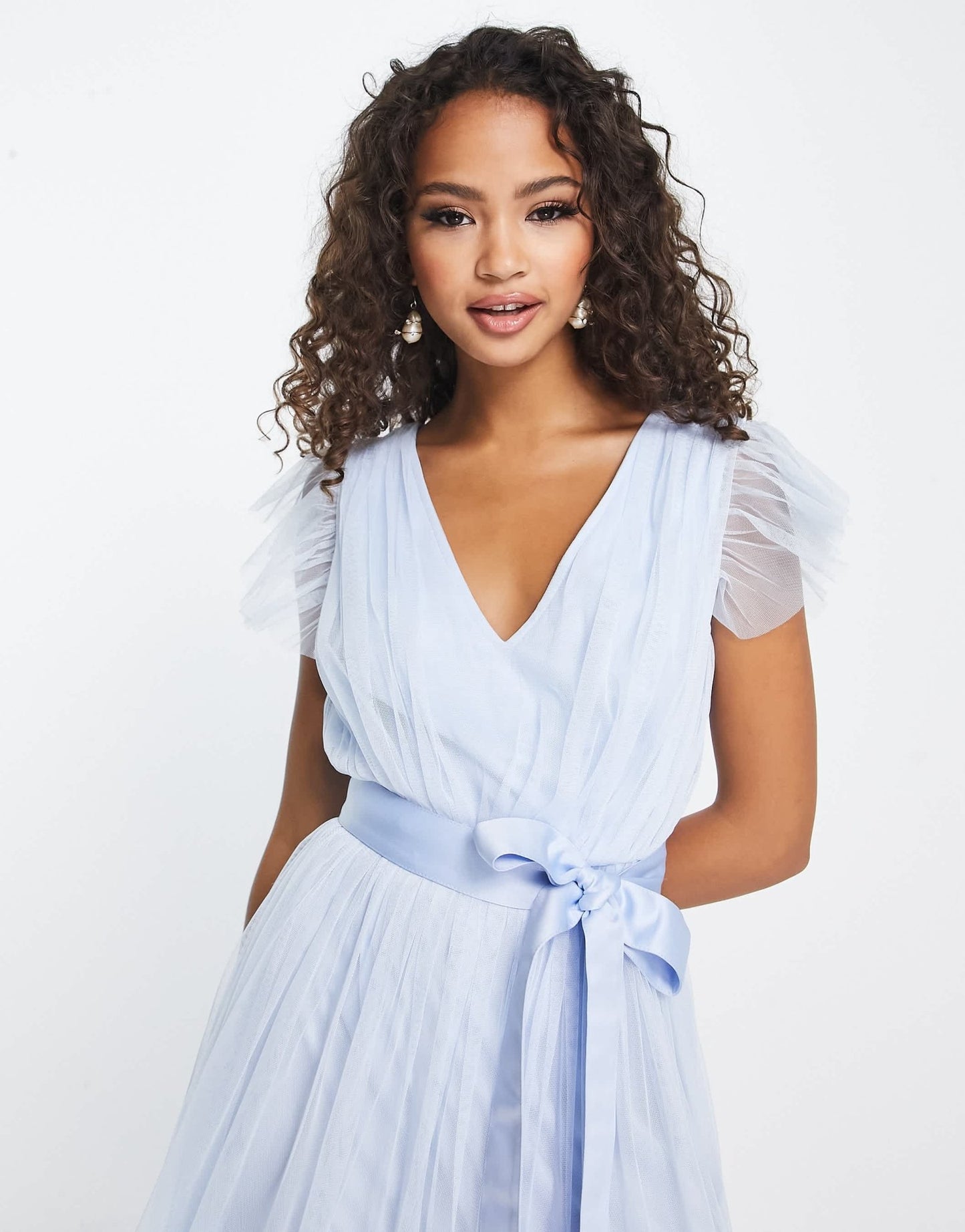 Anaya Bridesmaid flutter sleeve midaxi dress in ballard blue - ASOS Sample Sale EU Store