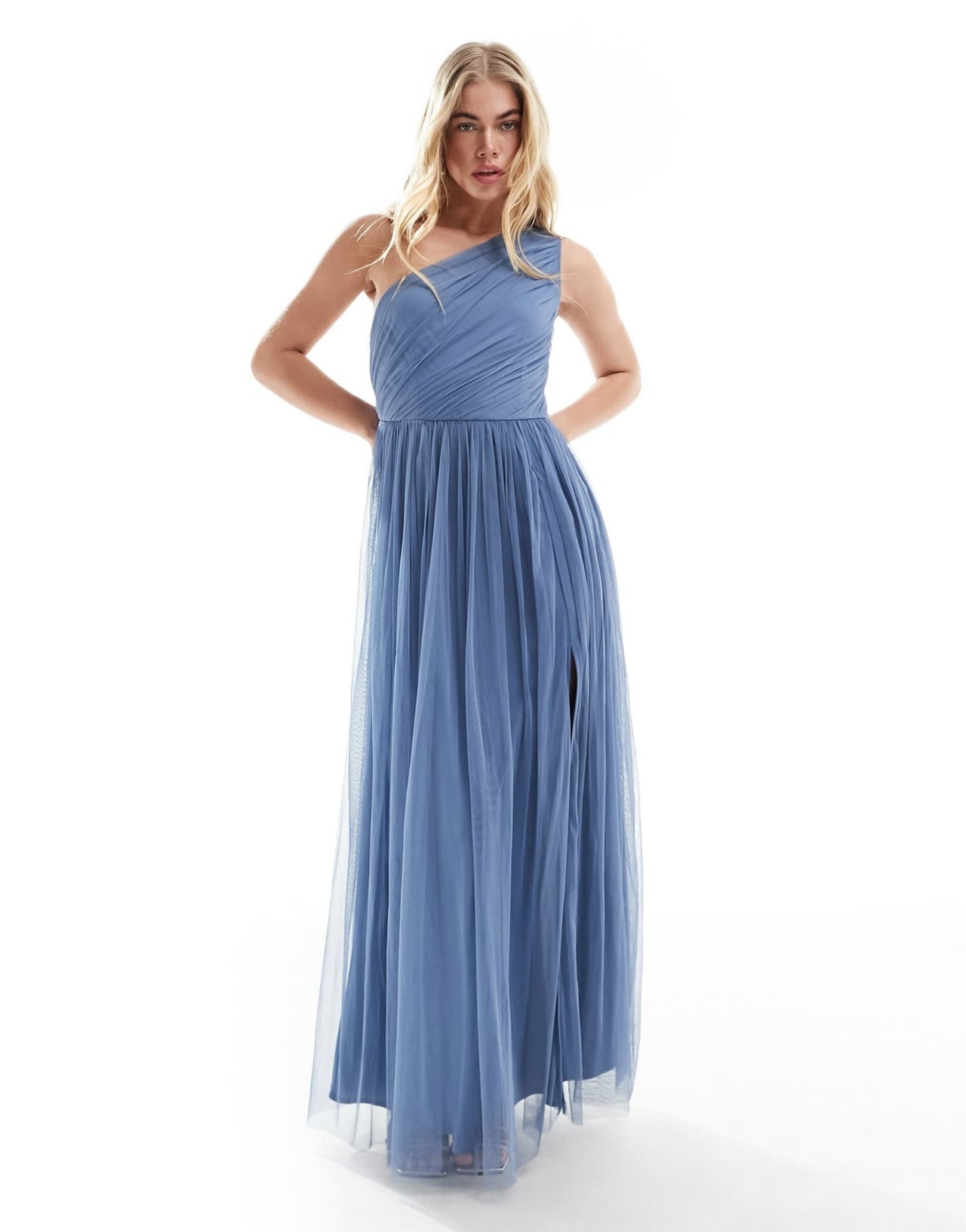 Anaya Bridesmaid tulle one shoulder maxi dress in blue - ASOS Sample Sale EU Store