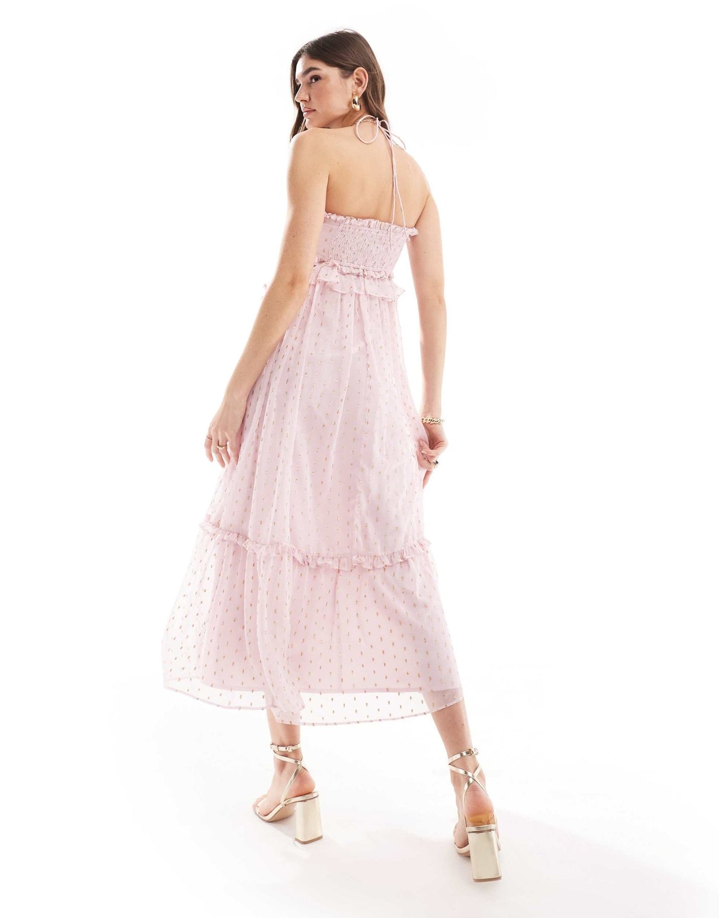 Anaya halter neck high low ruffle midaxi dress in pink - ASOS Sample Sale EU Store