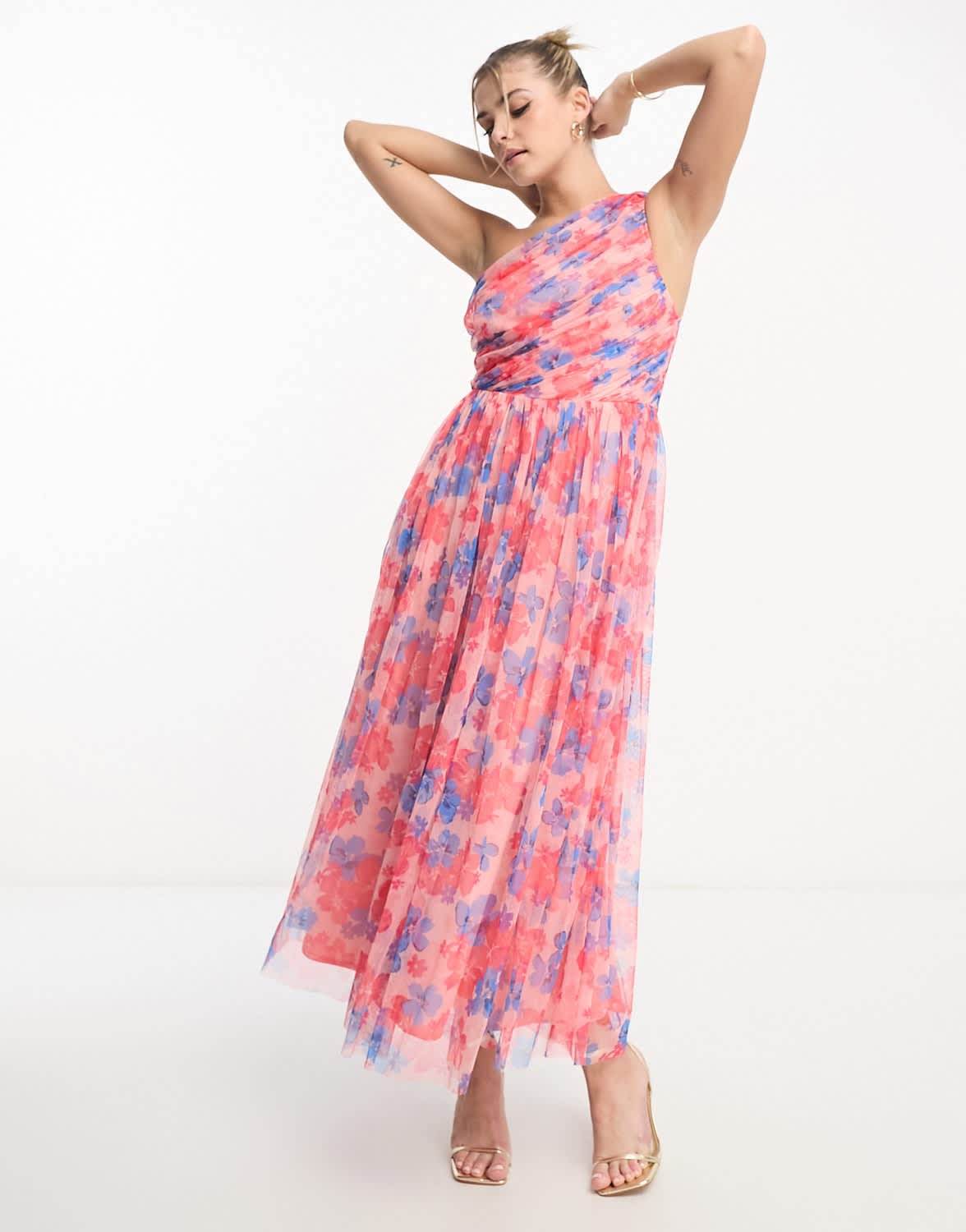 Anaya one shoulder tulle midaxi dress in floral print - ASOS Sample Sale EU Store