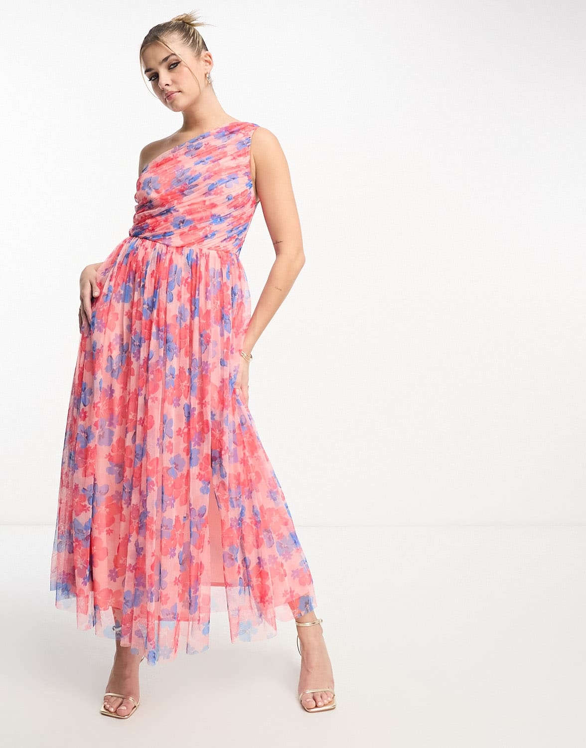Anaya one shoulder tulle midaxi dress in floral print - ASOS Sample Sale EU Store