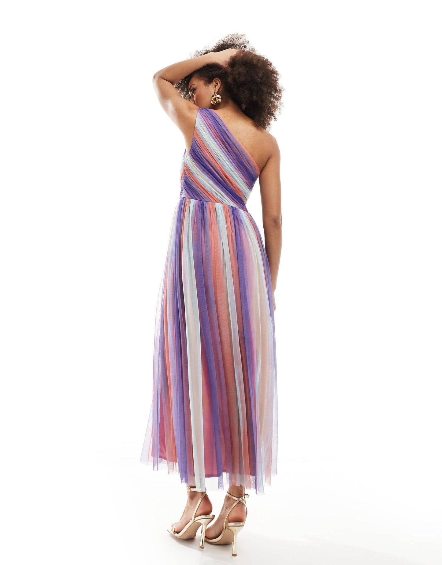 Anaya one shoulder tulle midaxi with split in multi coloured stripe - ASOS Sample Sale EU Store