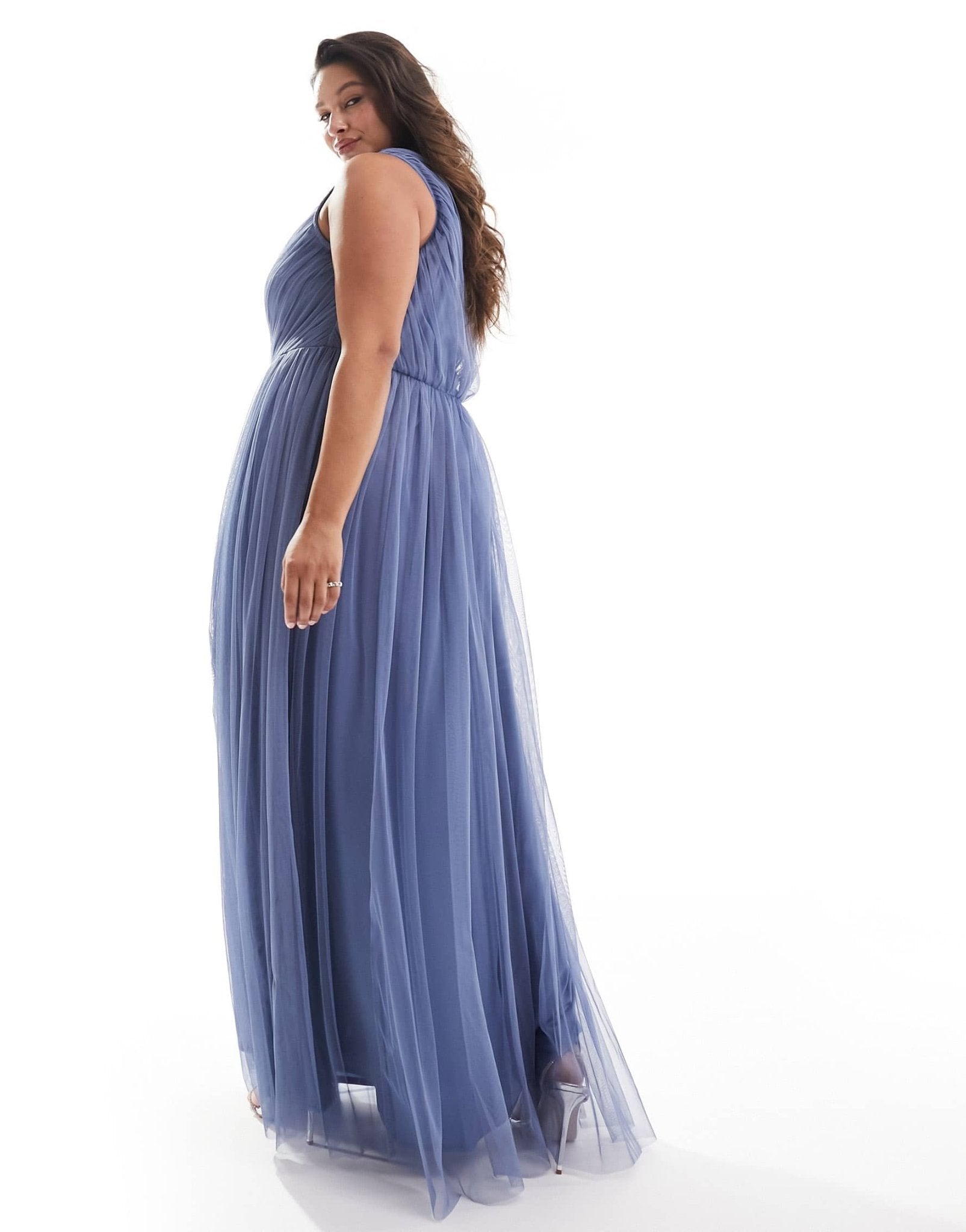 Anaya Plus Bridesmaid tulle one shoulder maxi dress in blue - ASOS Sample Sale EU Store