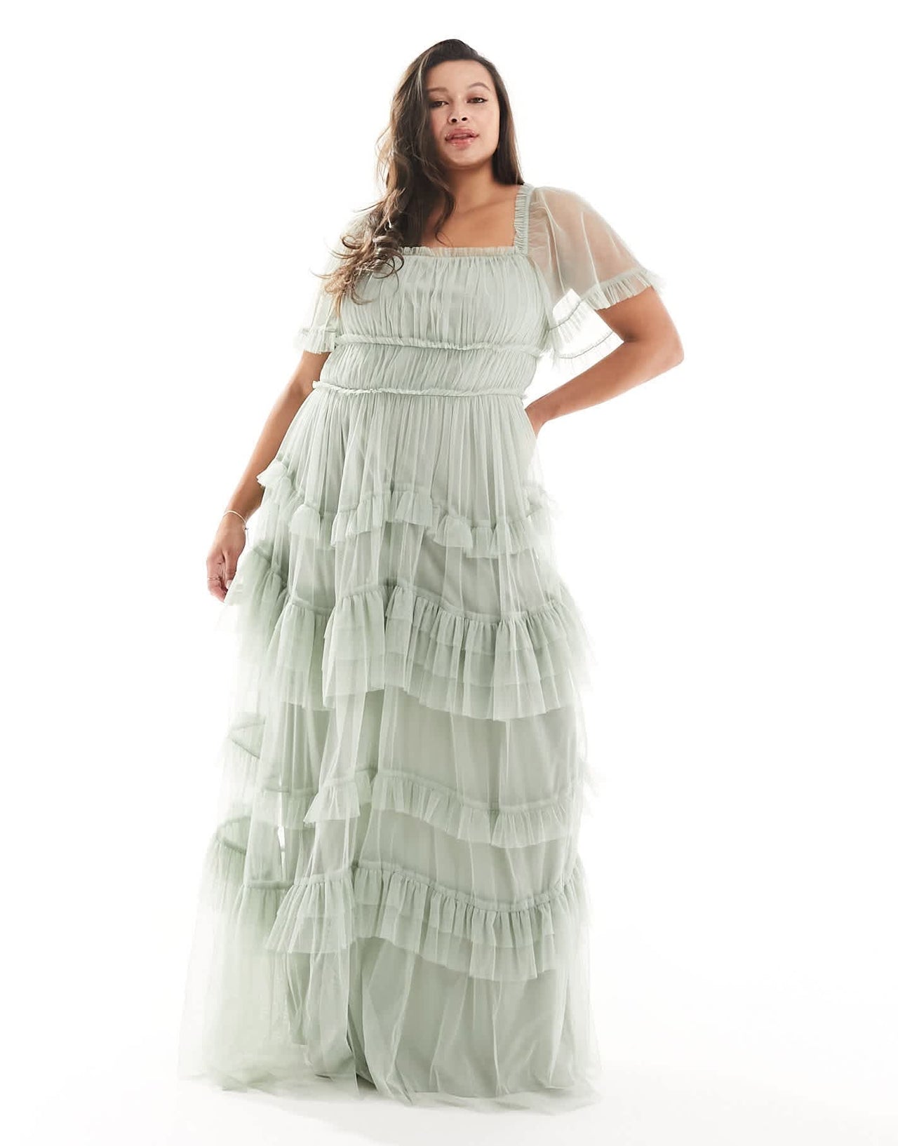 Anaya Plus Bridesmaids statement tiered maxi dress in sage - ASOS Sample Sale EU Store