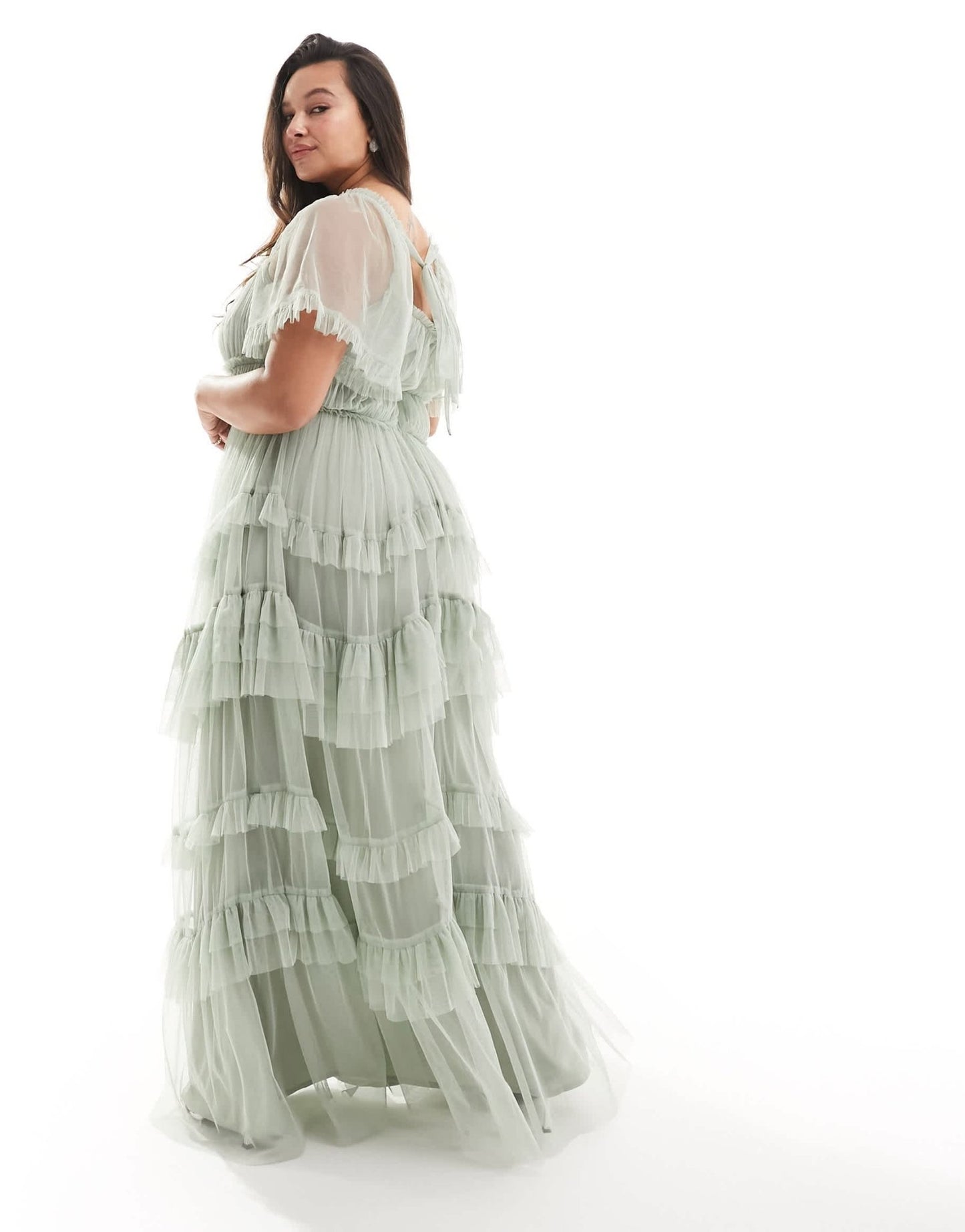 Anaya Plus Bridesmaids statement tiered maxi dress in sage - ASOS Sample Sale EU Store