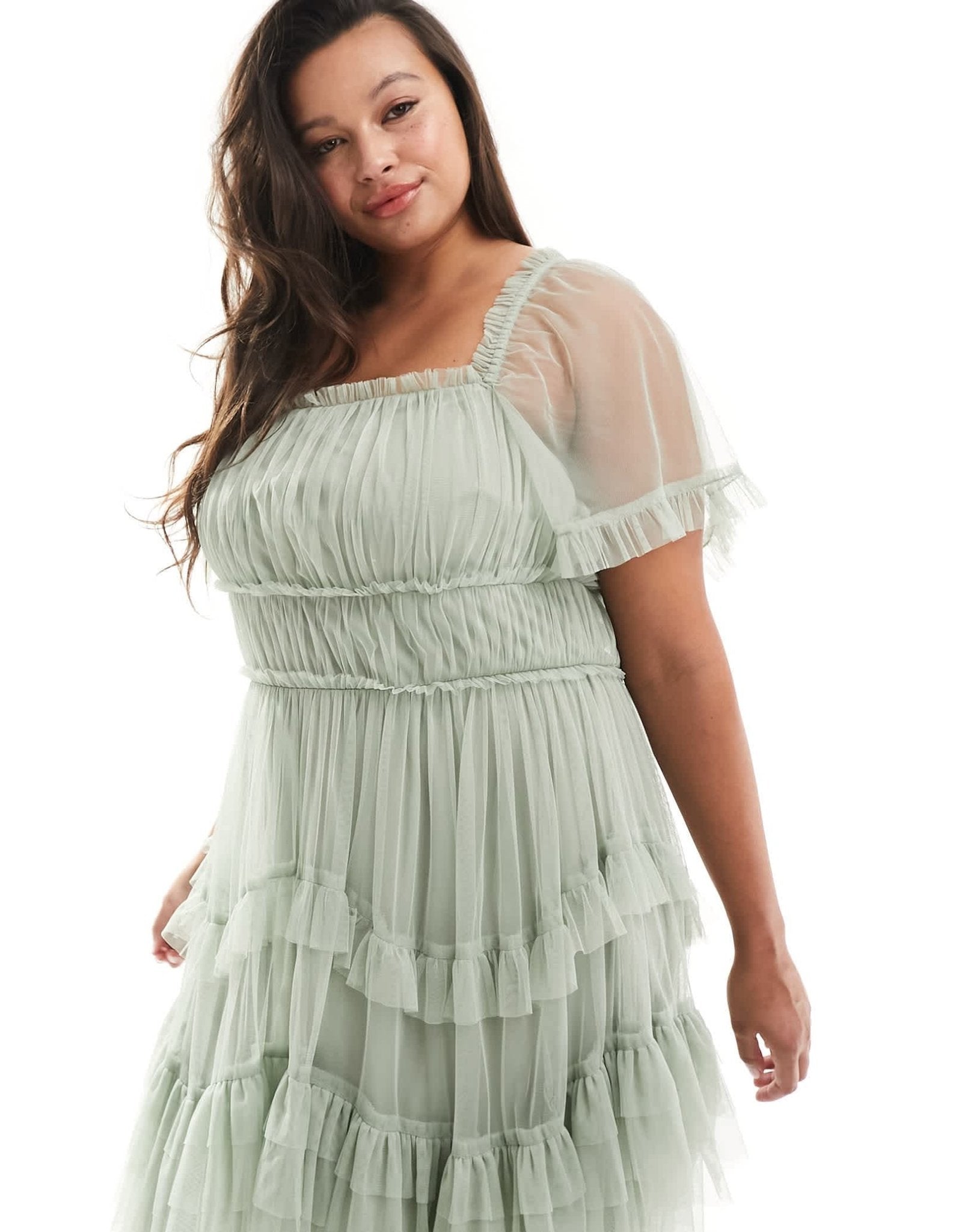 Anaya Plus Bridesmaids statement tiered maxi dress in sage - ASOS Sample Sale EU Store