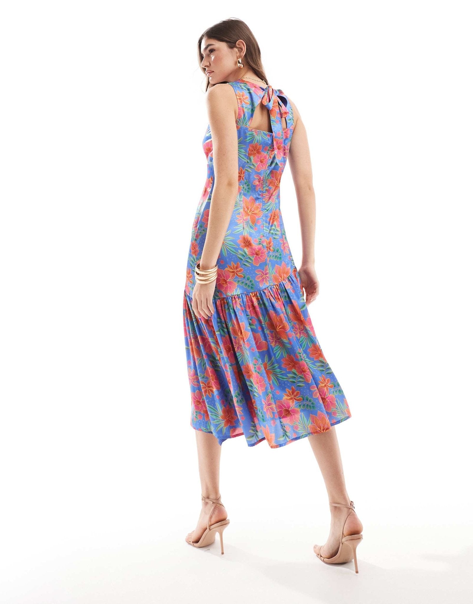 Anaya tie back satin midaxi dress in tropical blue floral - ASOS Sample Sale EU Store