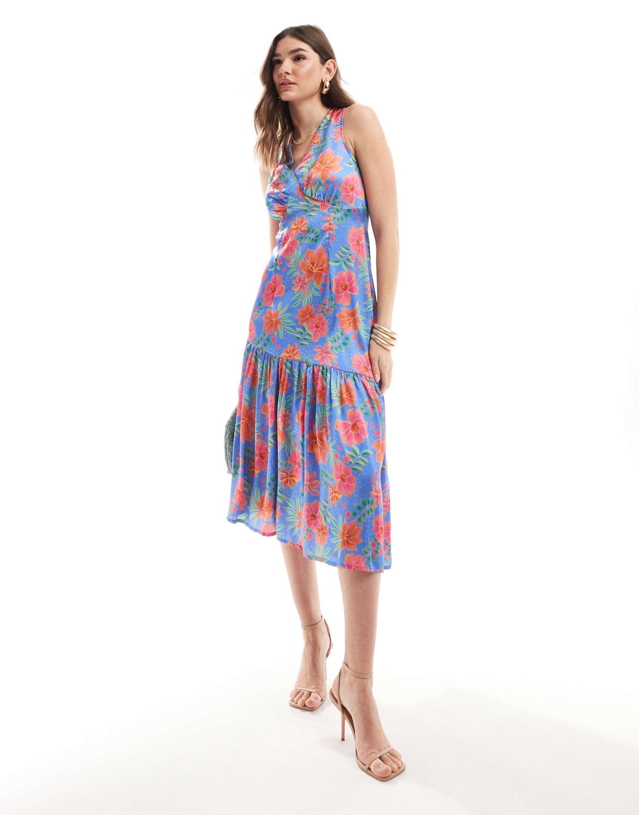 Anaya tie back satin midaxi dress in tropical blue floral - ASOS Sample Sale EU Store