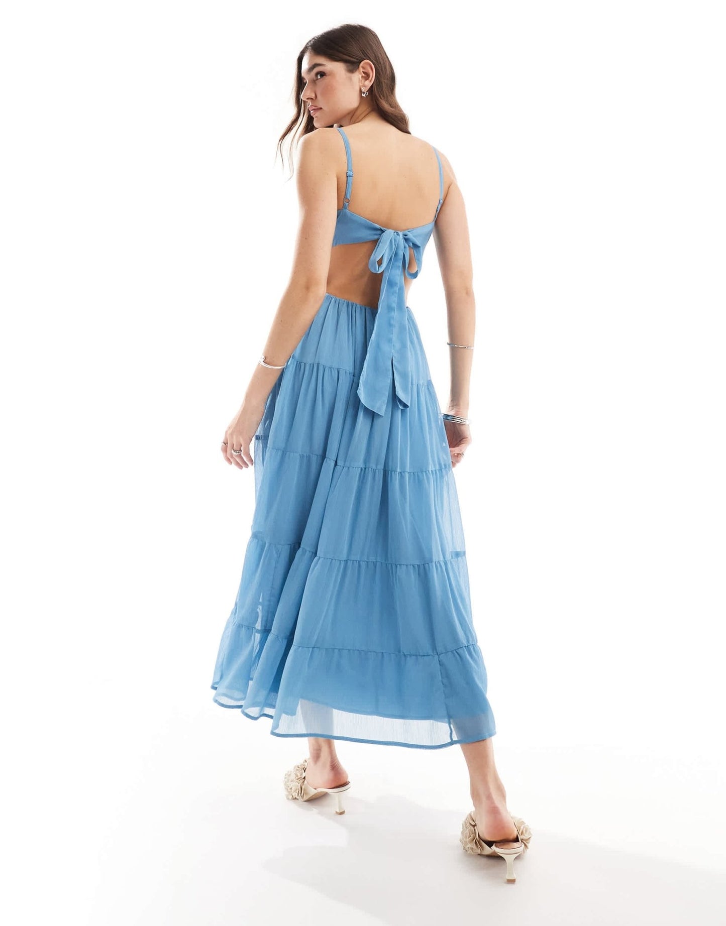 Anaya tie back tiered cami midaxi dress in blue - ASOS Sample Sale EU Store