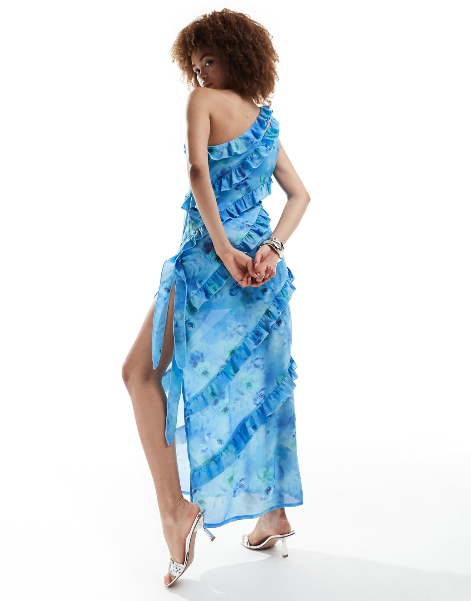 Annorlunda ruffle asymmetric midaxi dress in blue - ASOS Sample Sale EU Store
