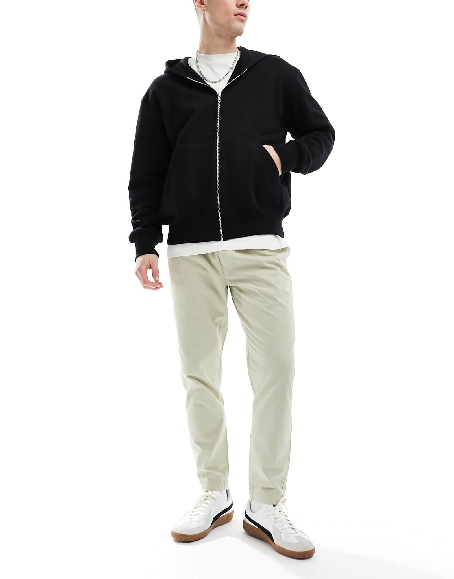 Another Influence cotton twill tapered trousers in light stone - ASOS Sample Sale EU Store