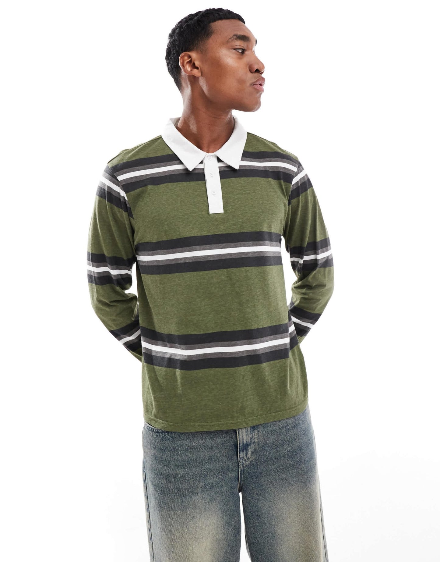 Another Influence striped long sleeve polo shirt in khaki - ASOS Sample Sale EU Store