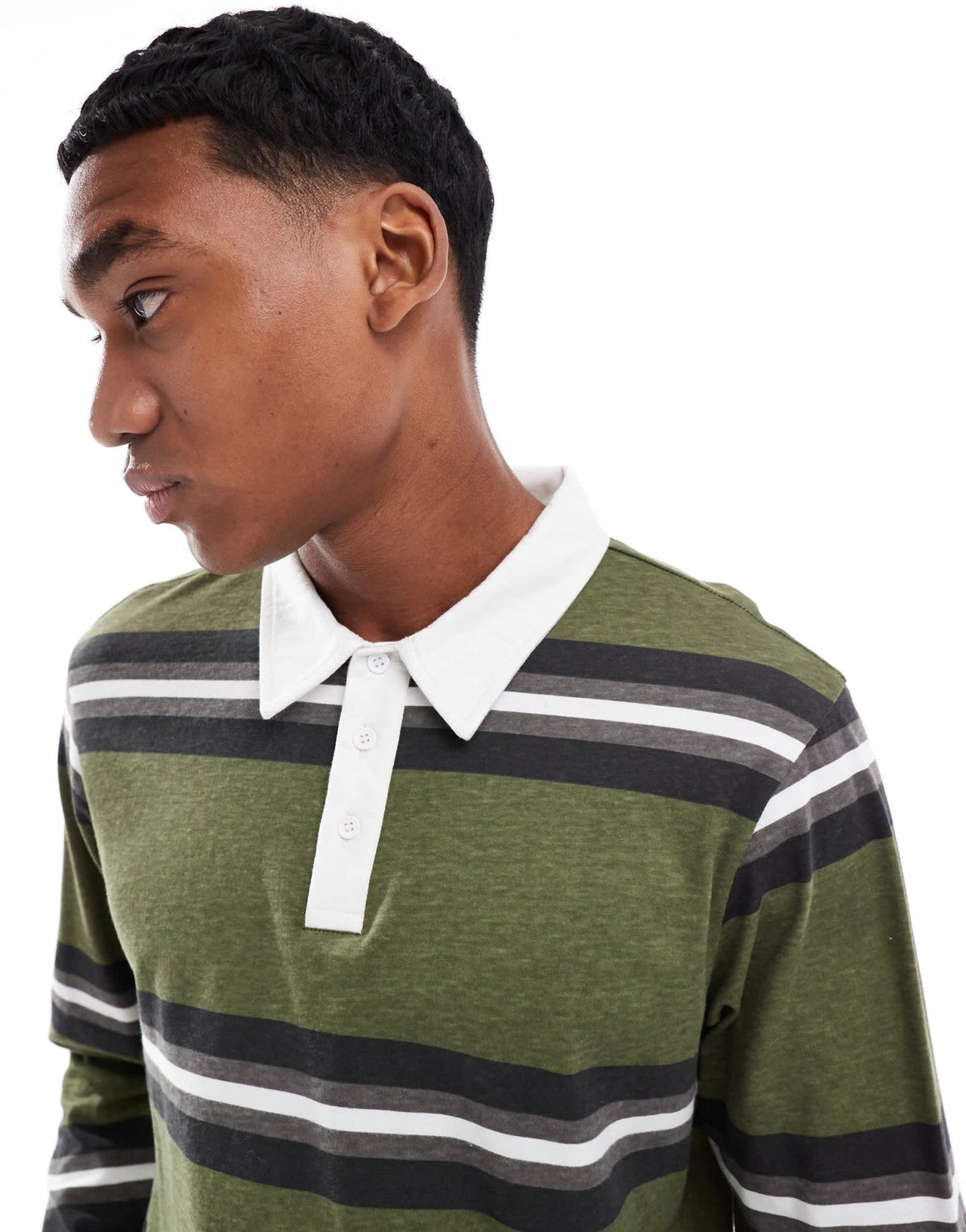 Another Influence striped long sleeve polo shirt in khaki - ASOS Sample Sale EU Store