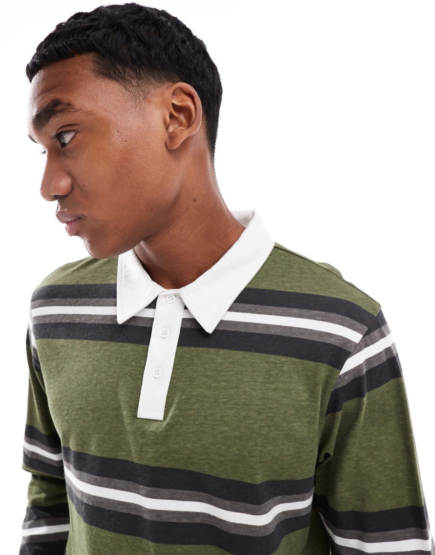Another Influence striped long sleeve polo shirt in khaki - ASOS Sample Sale EU Store