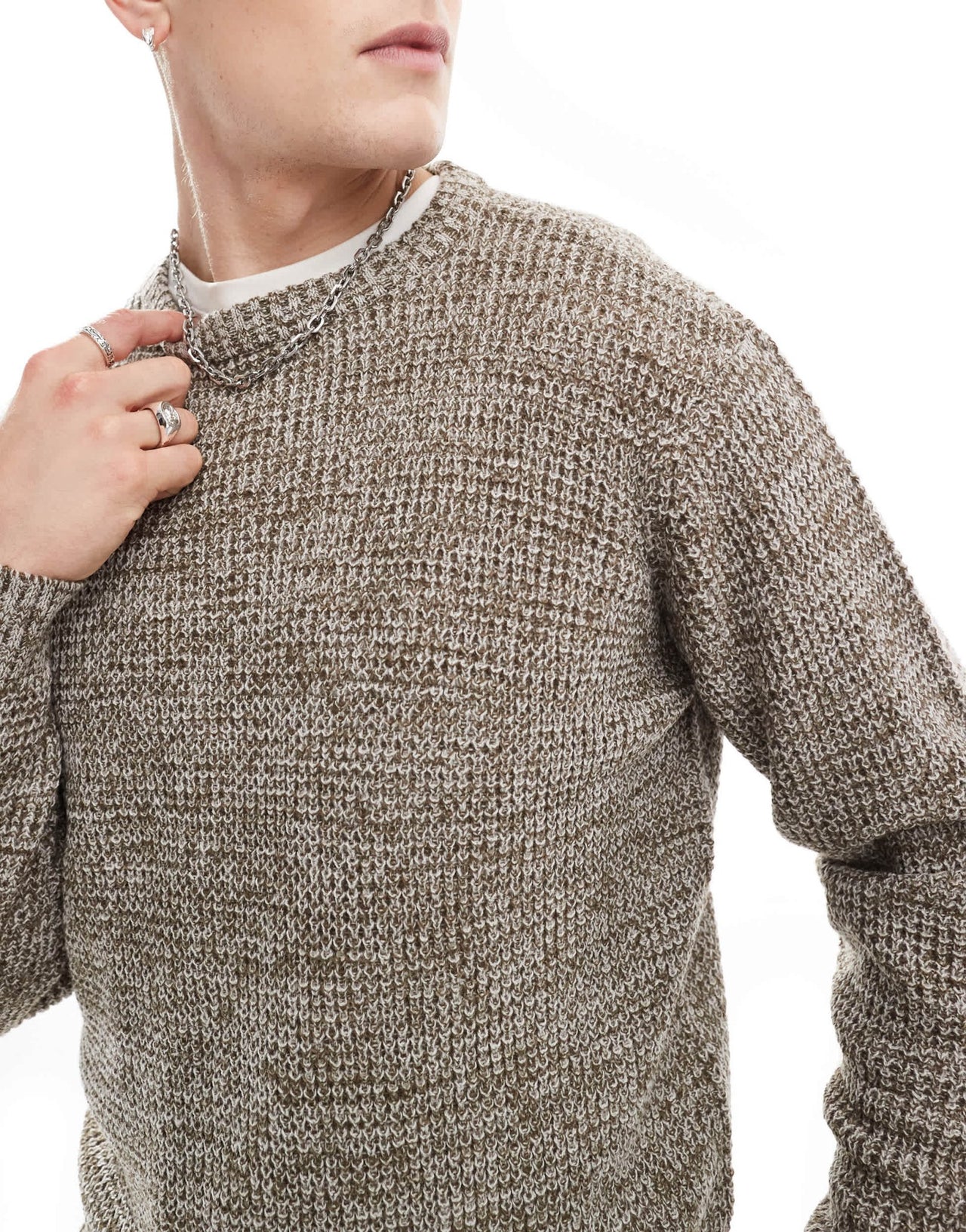 Another Influence twist knit round neck jumper in brown marl - ASOS Sample Sale EU Store