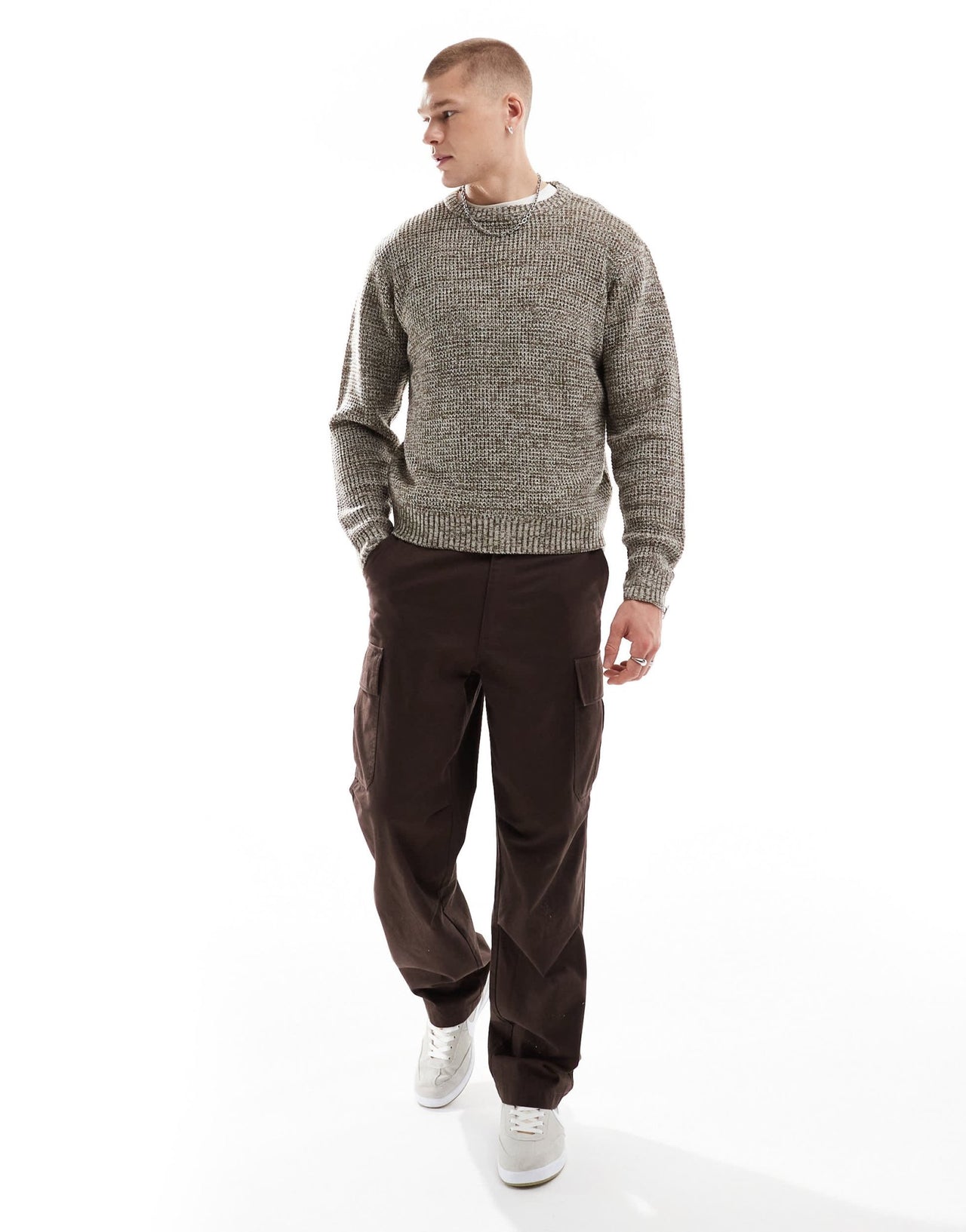 Another Influence twist knit round neck jumper in brown marl - ASOS Sample Sale EU Store