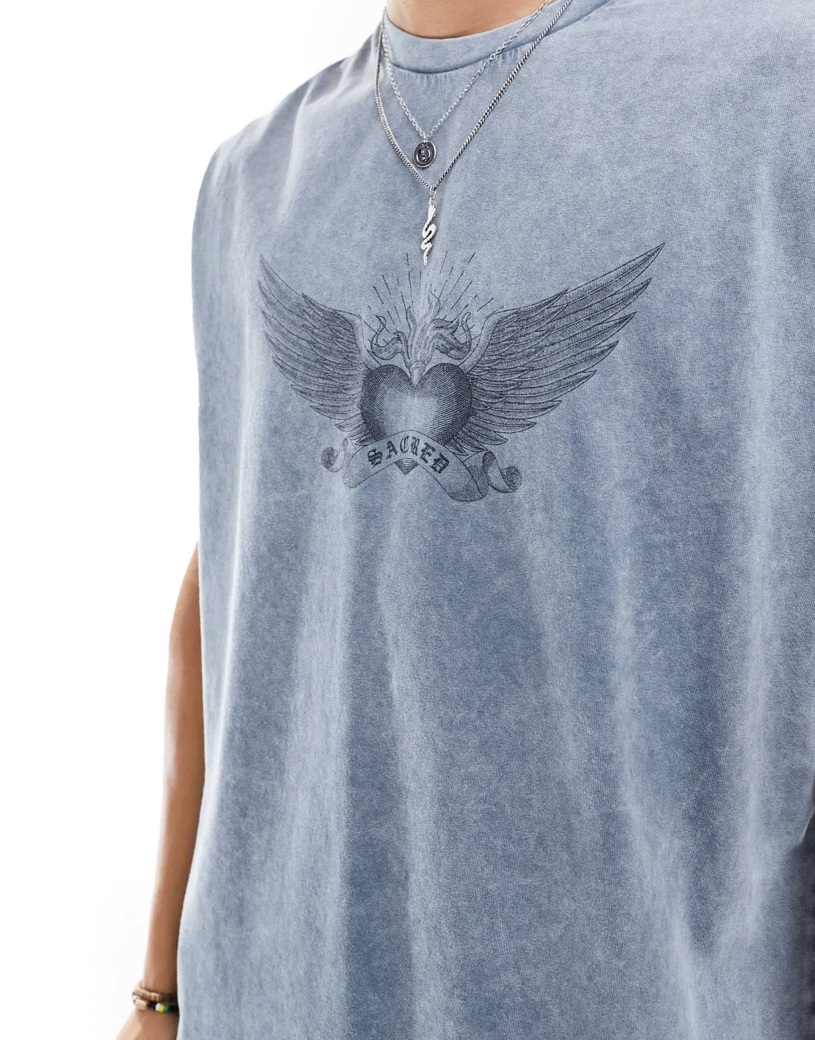 AOS DESIGN oversized vest in washed blue with grunge chest print - ASOS Sample Sale EU Store