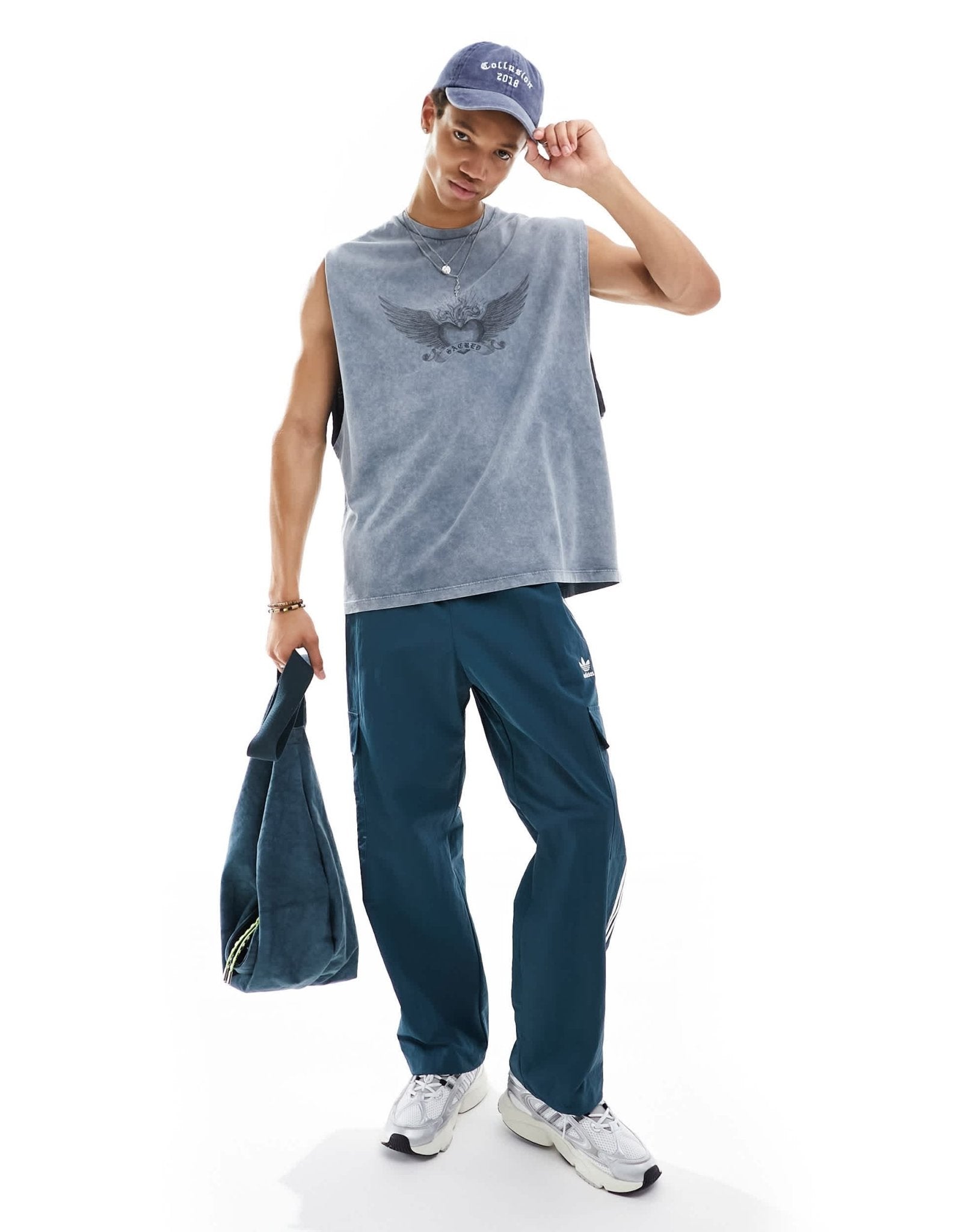 AOS DESIGN oversized vest in washed blue with grunge chest print - ASOS Sample Sale EU Store