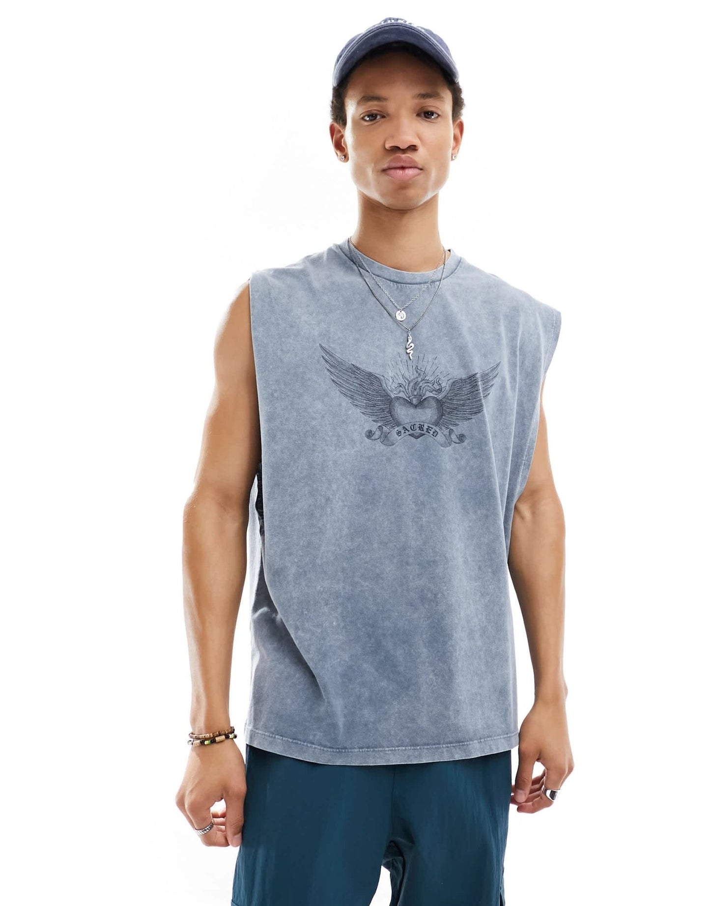 AOS DESIGN oversized vest in washed blue with grunge chest print - ASOS Sample Sale EU Store
