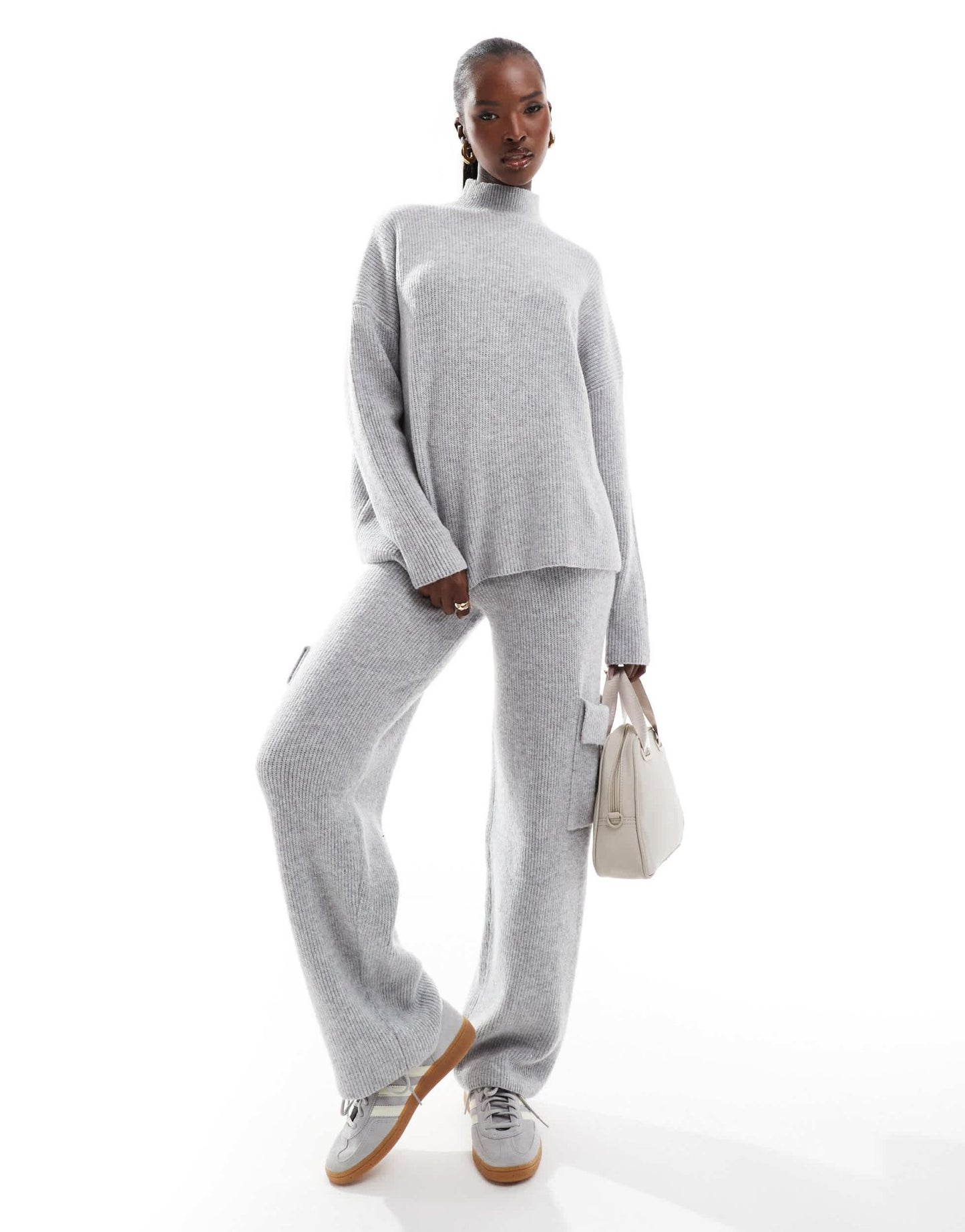 Aria Cove knit wide leg cargo pocket detail trouser co - ord in light grey - ASOS Sample Sale EU Store